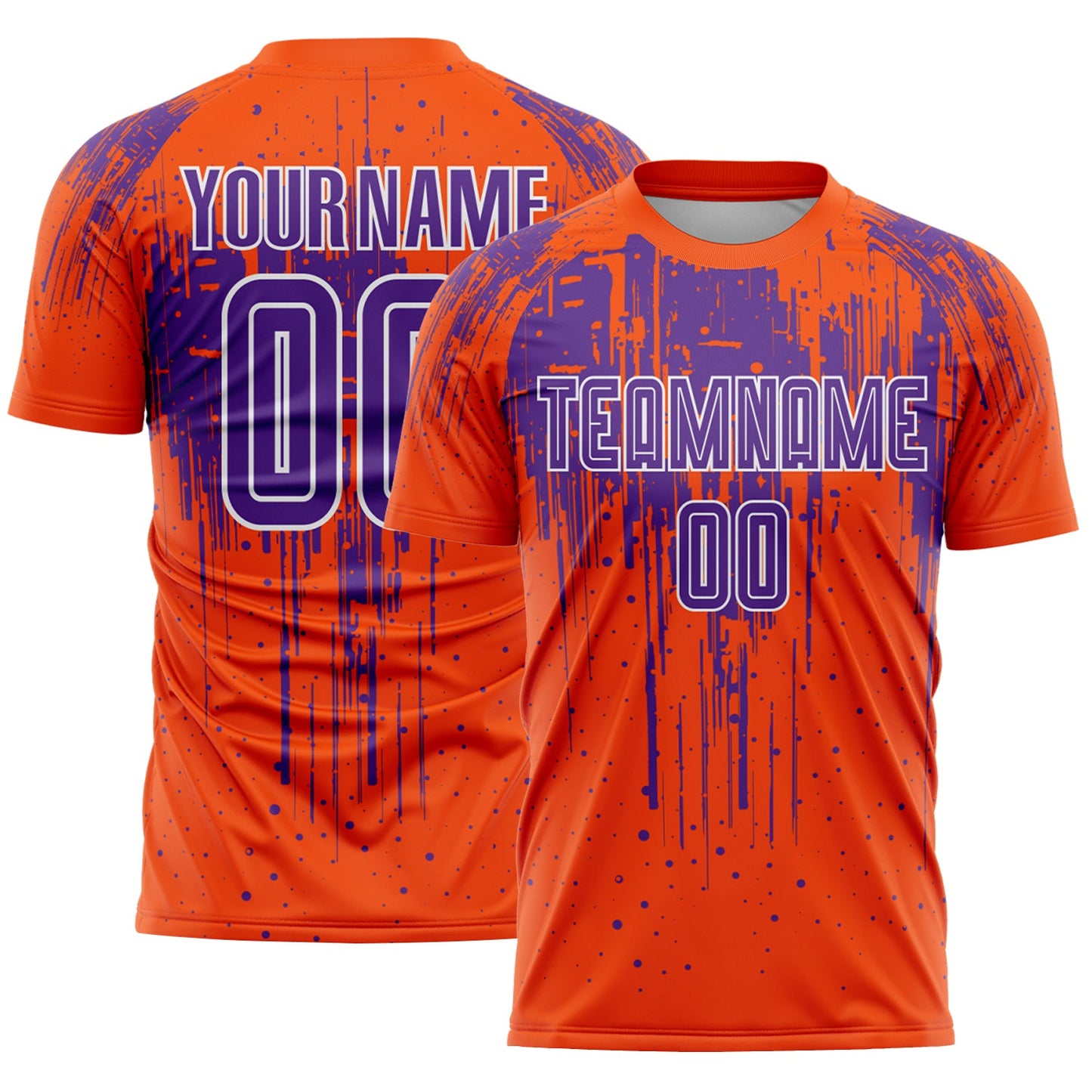 Custom Orange Purple-White Dripping Splatte Pattern Sports Sublimation Soccer Uniform Jersey - Main View