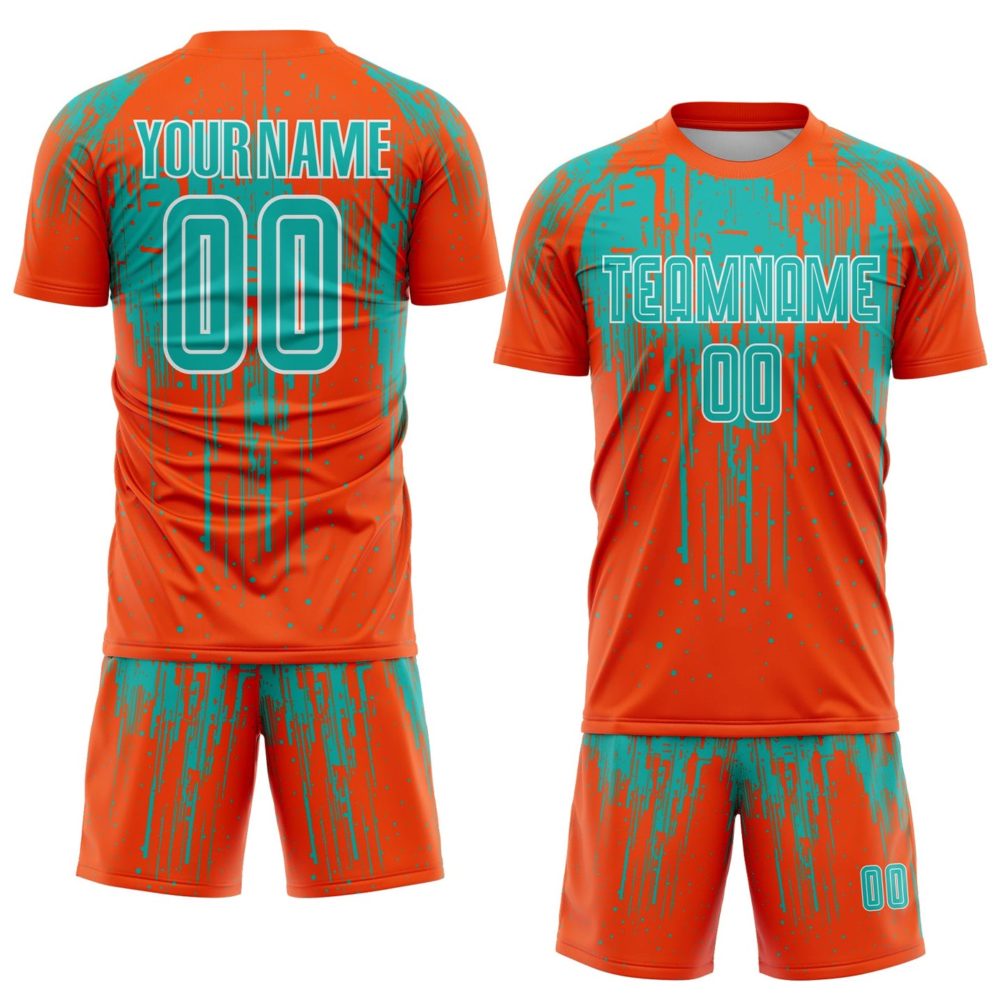 Custom Orange Aqua-White Dripping Splatte Pattern Sports Sublimation Soccer Uniform Jersey view 2