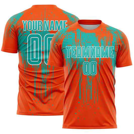 Custom Orange Aqua-White Dripping Splatte Pattern Sports Sublimation Soccer Uniform Jersey - Main View