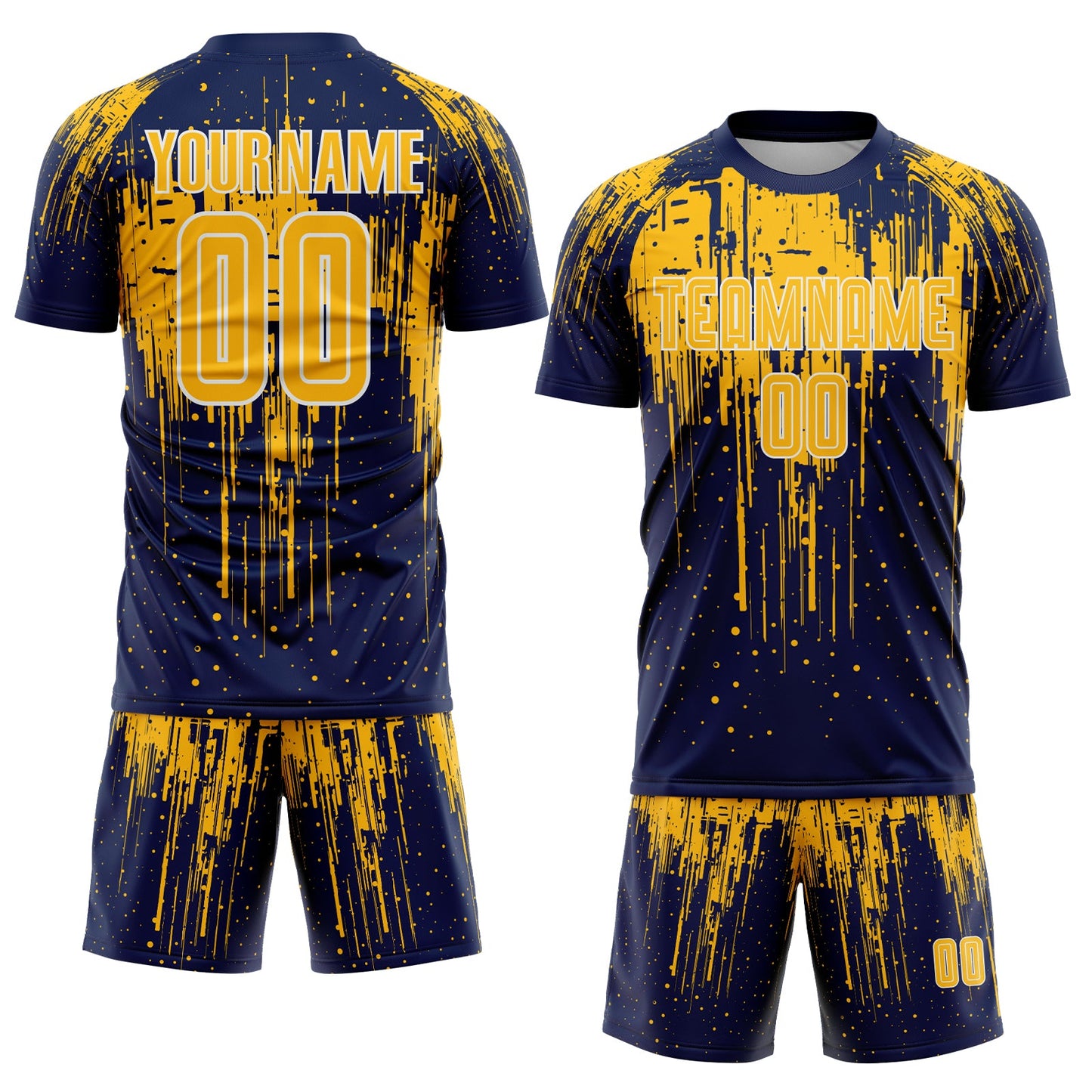 Custom Navy Gold-White Dripping Splatte Pattern Sports Sublimation Soccer Uniform Jersey view 2