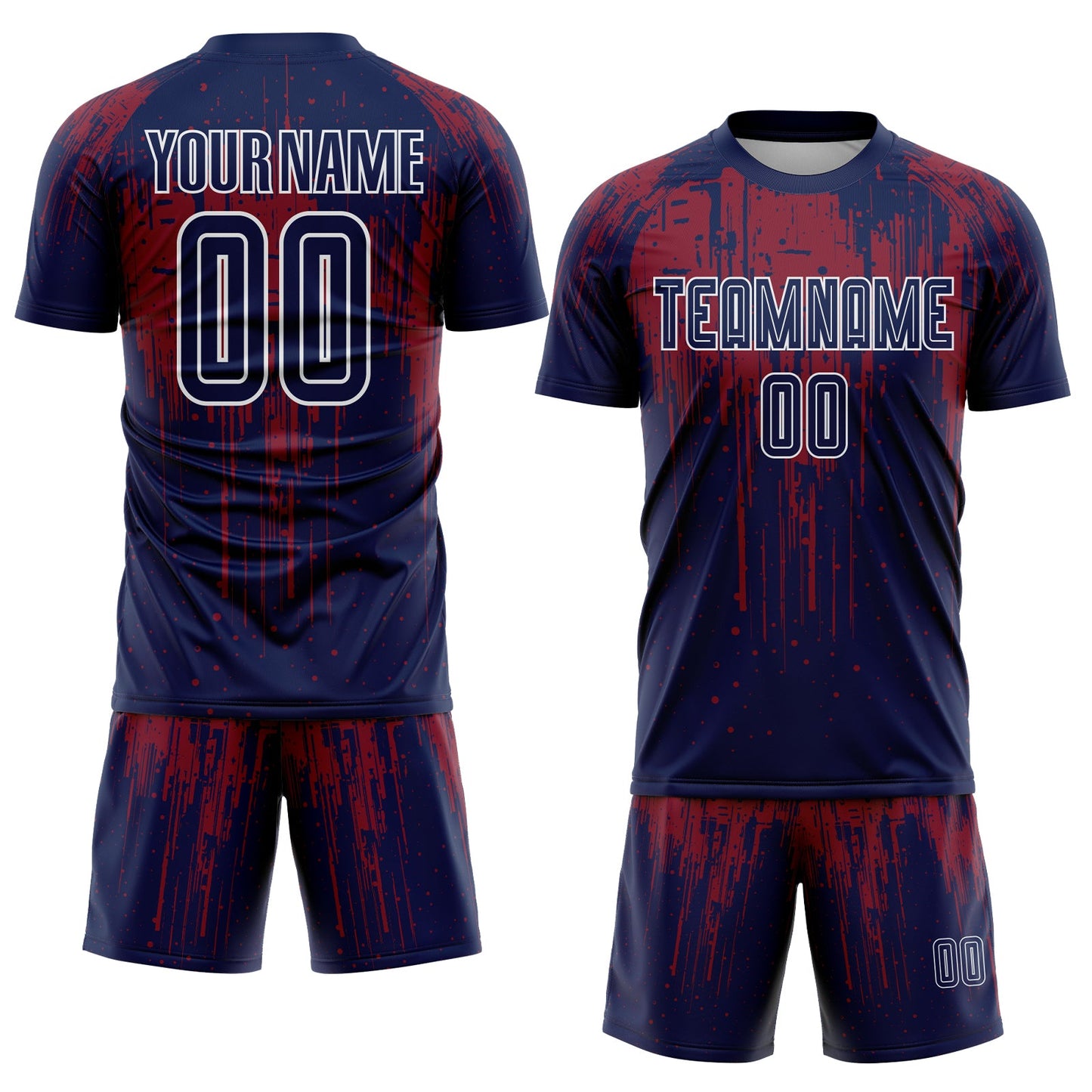 Custom Navy Crimson-White Dripping Splatte Pattern Sports Sublimation Soccer Uniform Jersey view 2