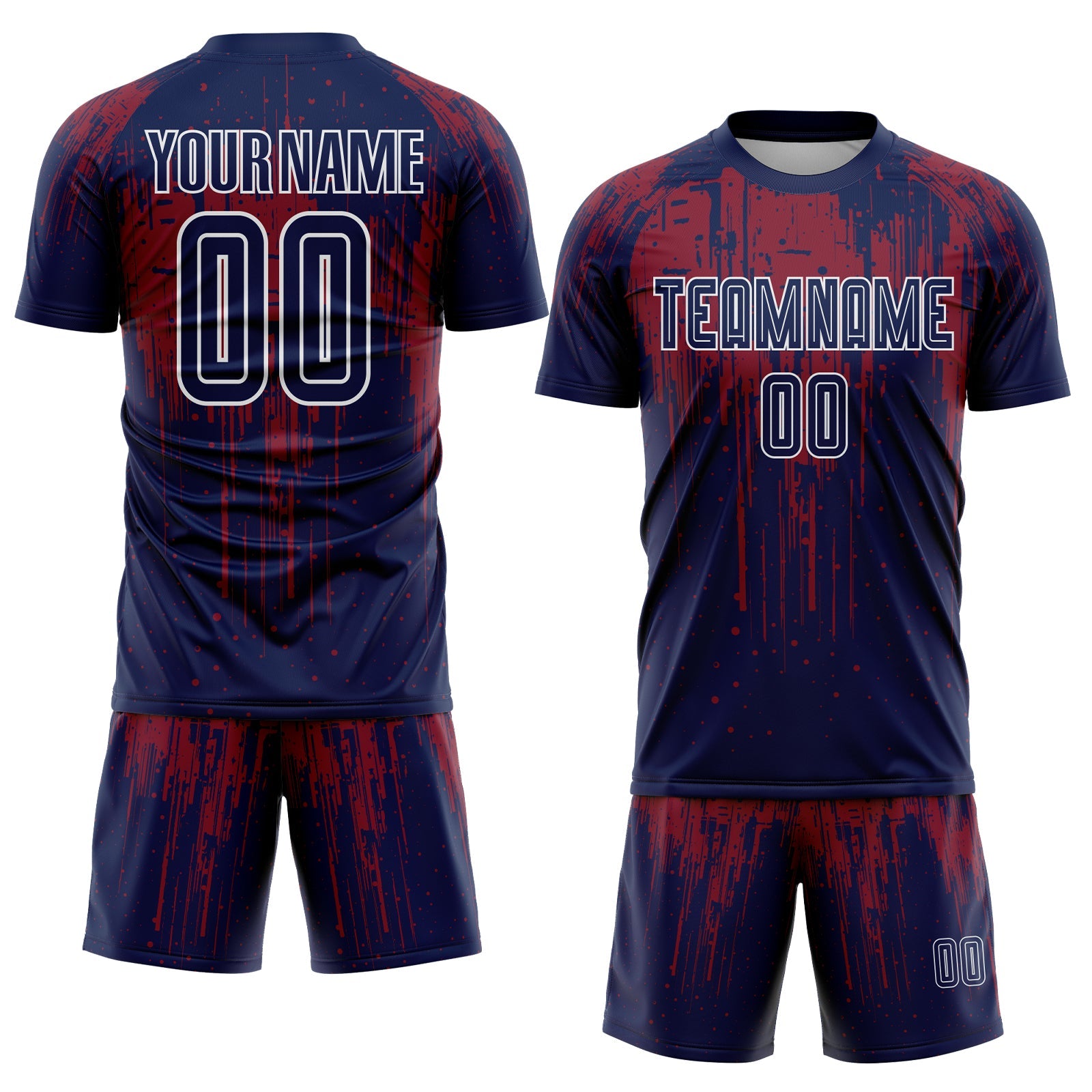 Custom Navy Crimson-White Dripping Splatte Pattern Sports Sublimation Soccer Uniform Jersey view 2