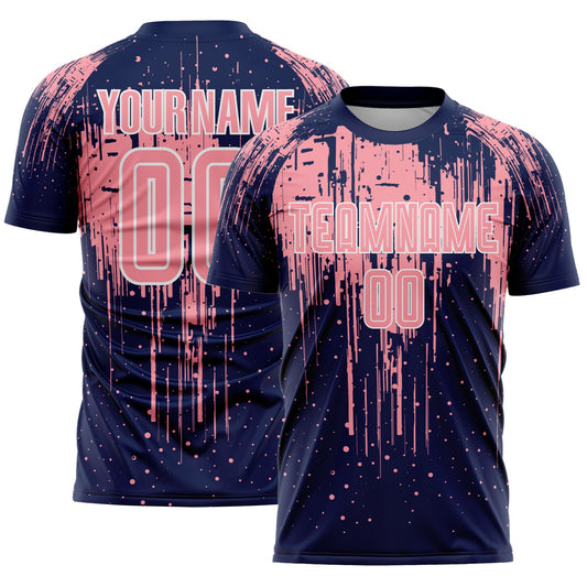Custom Navy Medium Pink-White Dripping Splatte Pattern Sports Sublimation Soccer Uniform Jersey - Main View