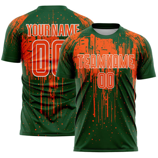 Custom Green Orange-White Dripping Splatte Pattern Sports Sublimation Soccer Uniform Jersey - Main View