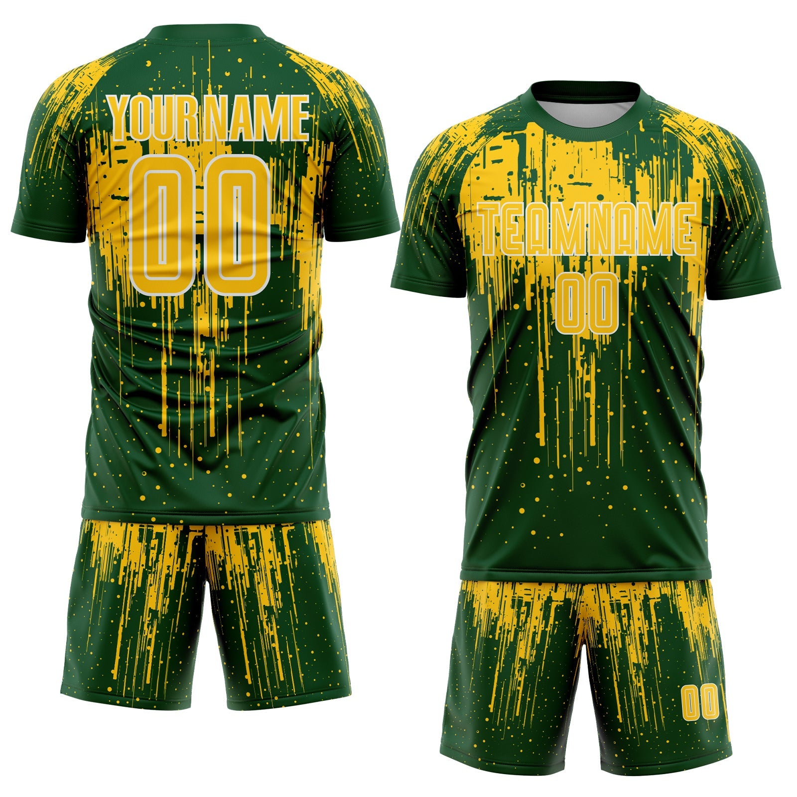 Custom Green Yellow-White Dripping Splatte Pattern Sports Sublimation Soccer Uniform Jersey view 2