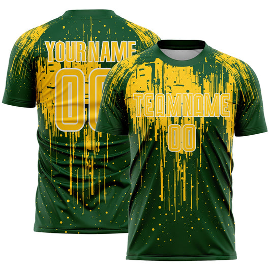 Custom Green Yellow-White Dripping Splatte Pattern Sports Sublimation Soccer Uniform Jersey - Main View