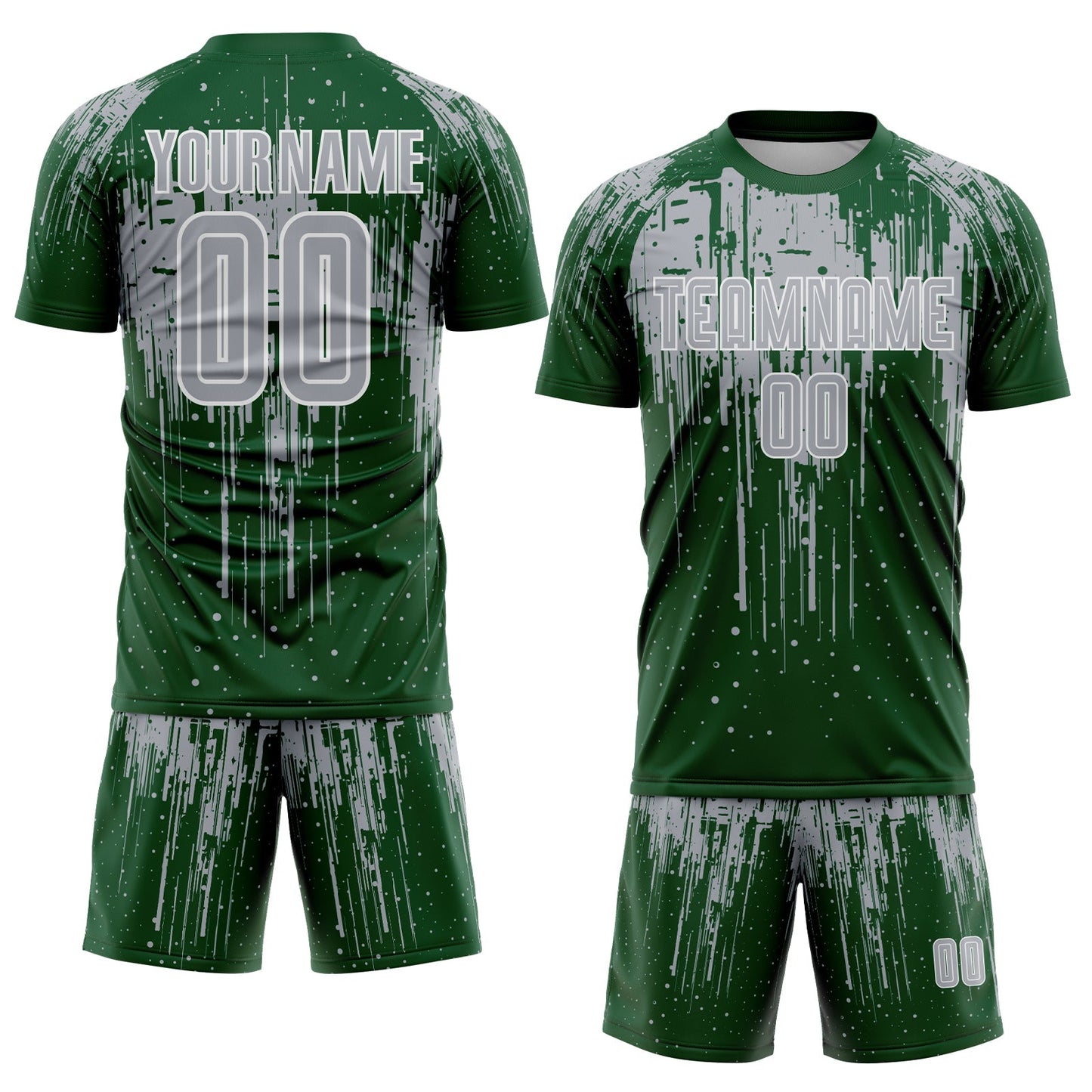 Custom Green Gray-White Dripping Splatte Pattern Sports Sublimation Soccer Uniform Jersey view 2
