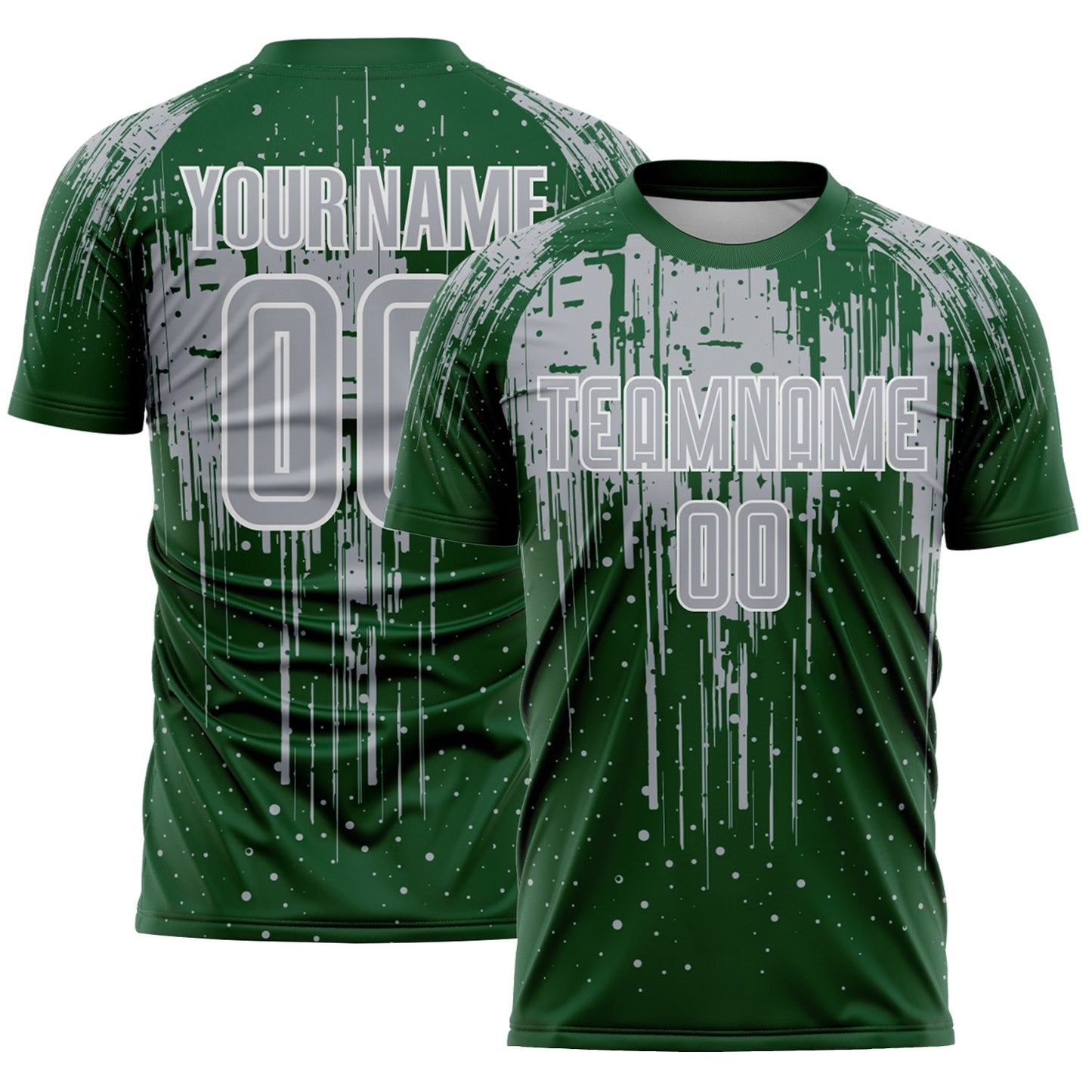 Custom Green Gray-White Dripping Splatte Pattern Sports Sublimation Soccer Uniform Jersey - Main View