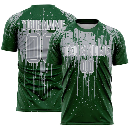Custom Green Gray-White Dripping Splatte Pattern Sports Sublimation Soccer Uniform Jersey - Main View
