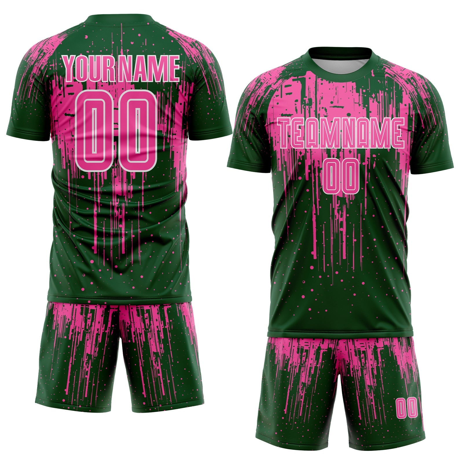 Custom Green Pink-White Dripping Splatte Pattern Sports Sublimation Soccer Uniform Jersey view 2