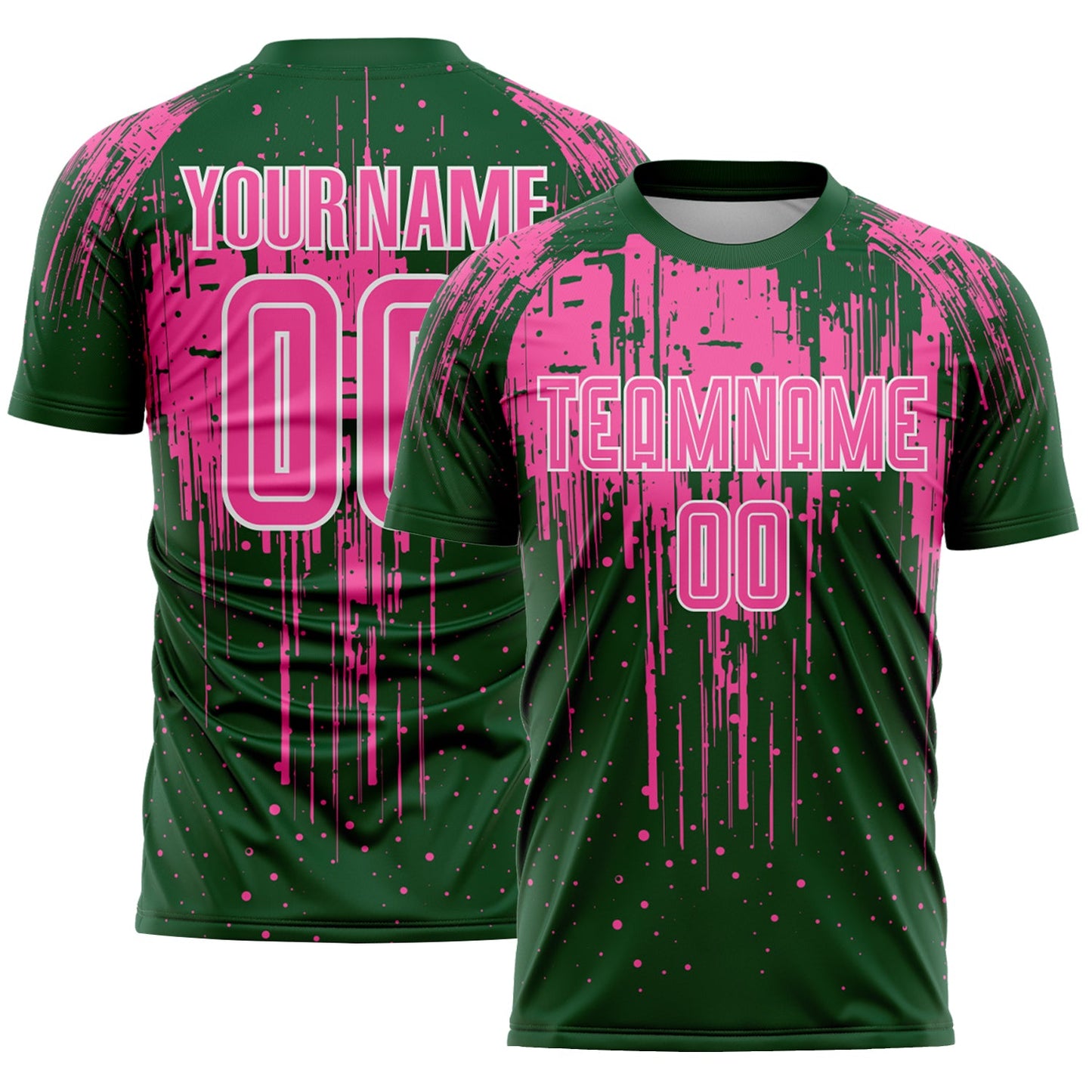 Custom Green Pink-White Dripping Splatte Pattern Sports Sublimation Soccer Uniform Jersey - Main View
