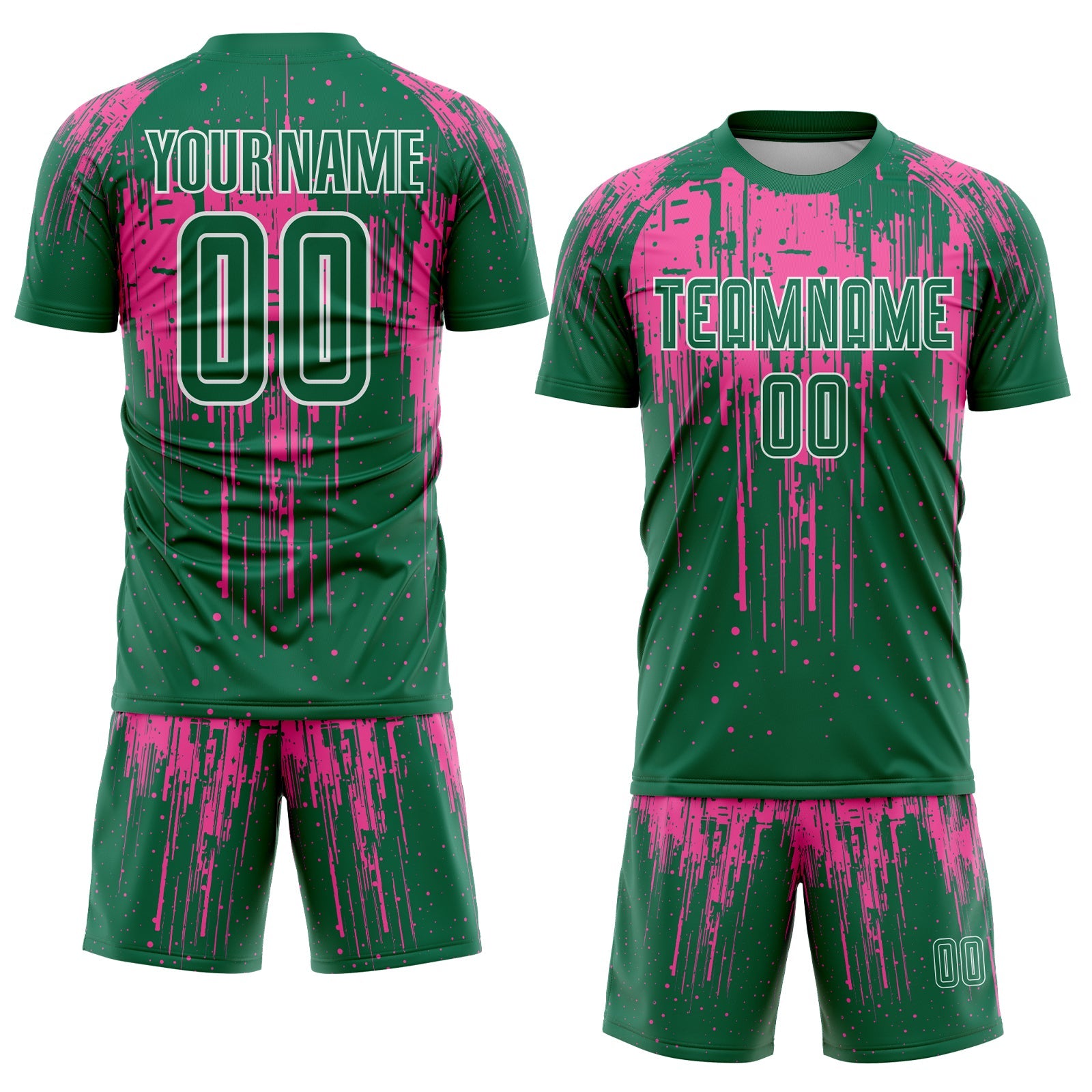 Custom Kelly Green Pink-White Dripping Splatte Pattern Sports Sublimation Soccer Uniform Jersey view 2