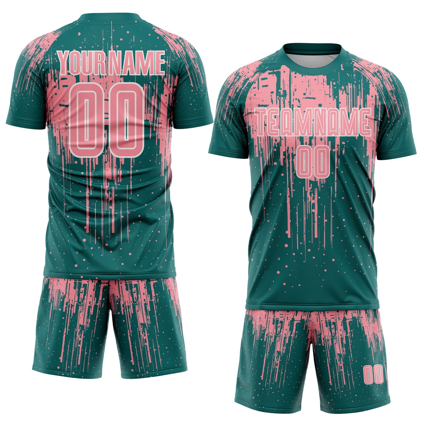 Custom Teal Medium Pink-White Dripping Splatte Pattern Sports Sublimation Soccer Uniform Jersey view 2
