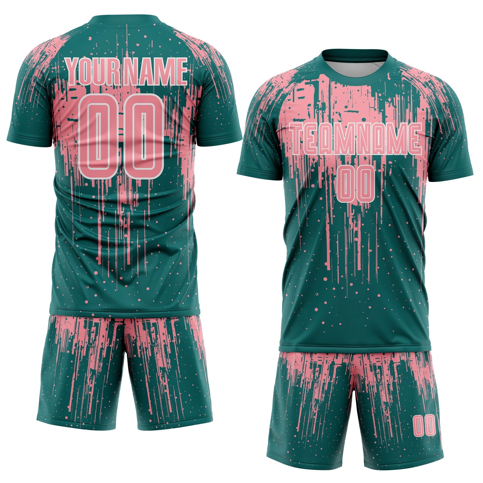 Custom Teal Medium Pink-White Dripping Splatte Pattern Sports Sublimation Soccer Uniform Jersey view 2
