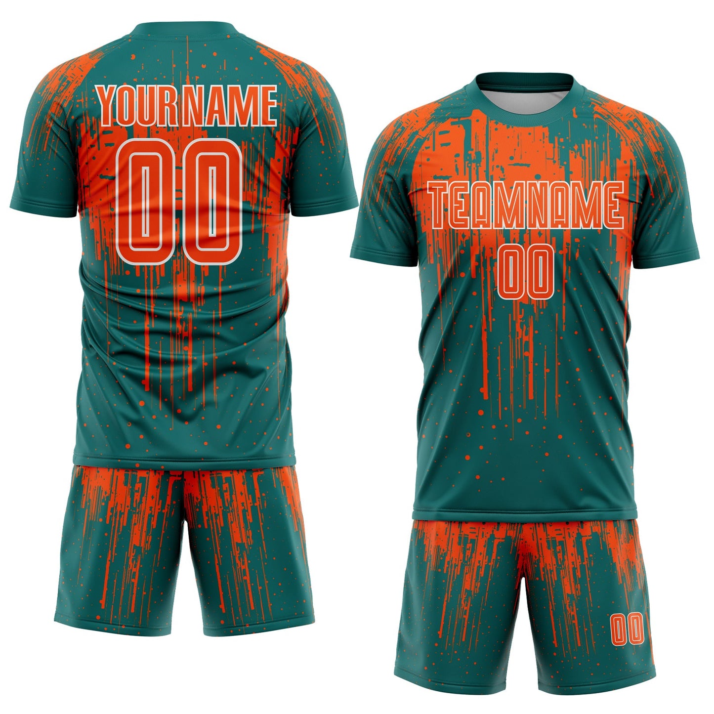 Custom Teal Orange-White Dripping Splatte Pattern Sports Sublimation Soccer Uniform Jersey view 2