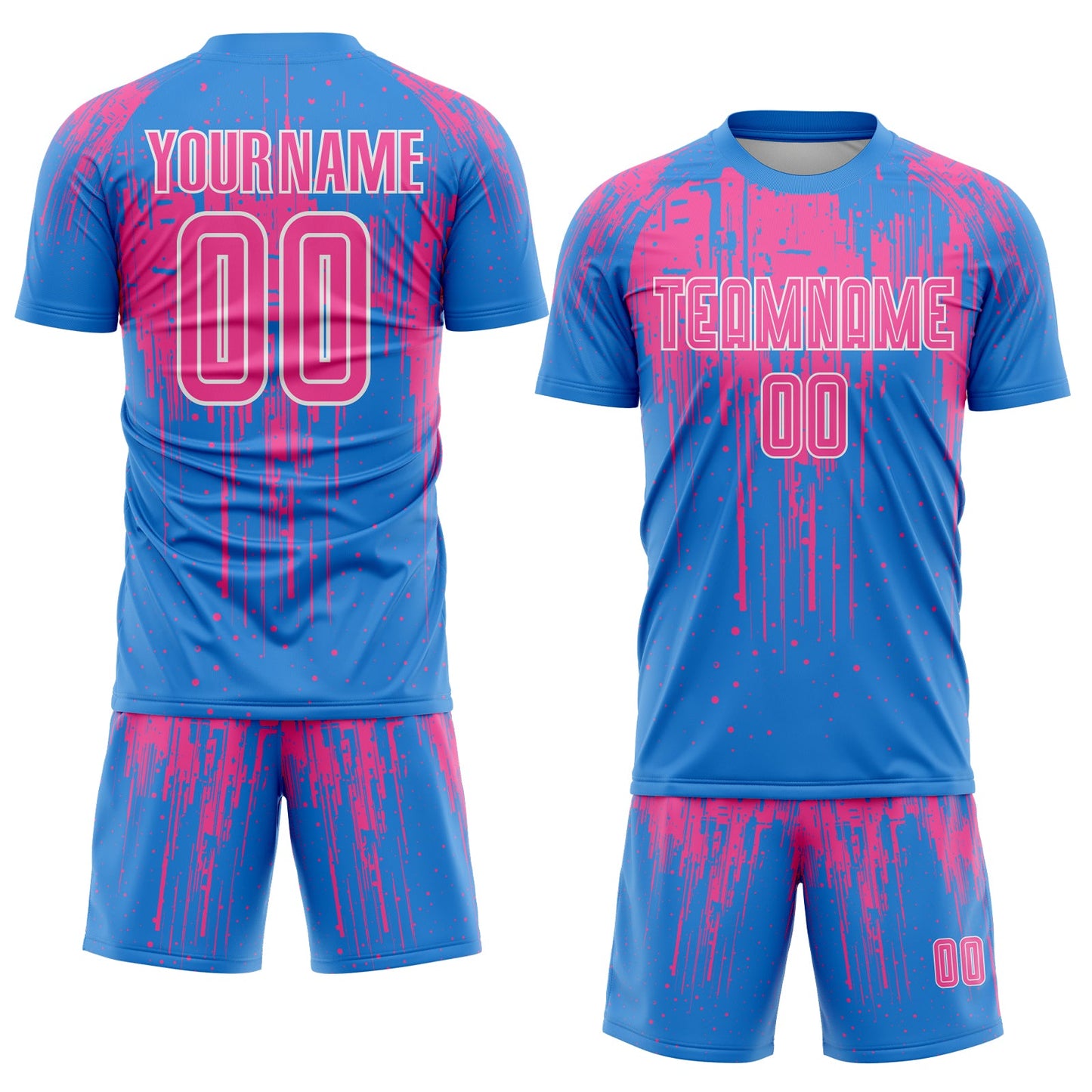 Custom Powder Blue Pink-White Dripping Splatte Pattern Sports Sublimation Soccer Uniform Jersey view 2