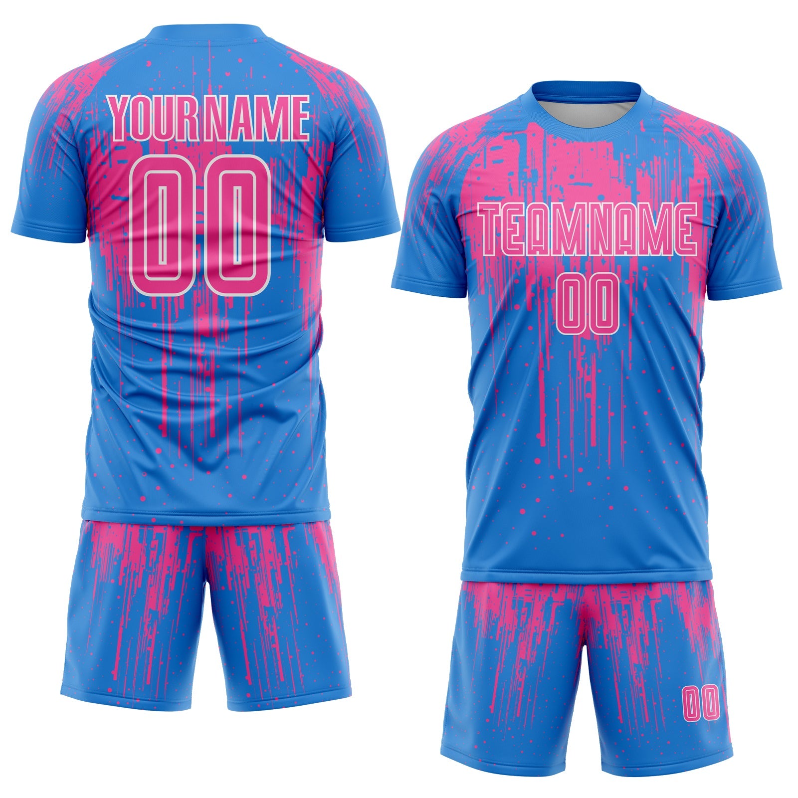 Custom Powder Blue Pink-White Dripping Splatte Pattern Sports Sublimation Soccer Uniform Jersey view 2
