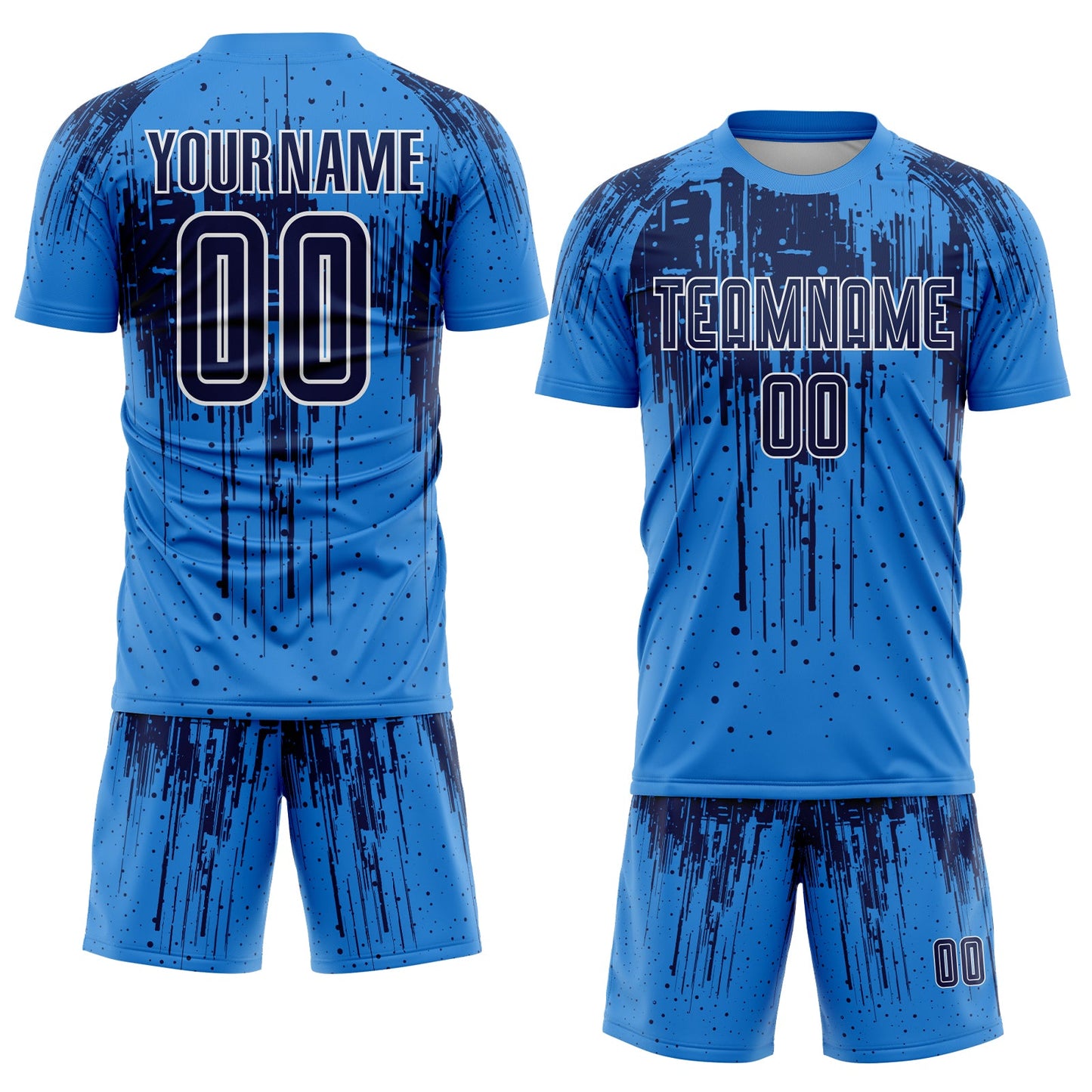 Custom Powder Blue Navy-White Dripping Splatte Pattern Sports Sublimation Soccer Uniform Jersey view 2