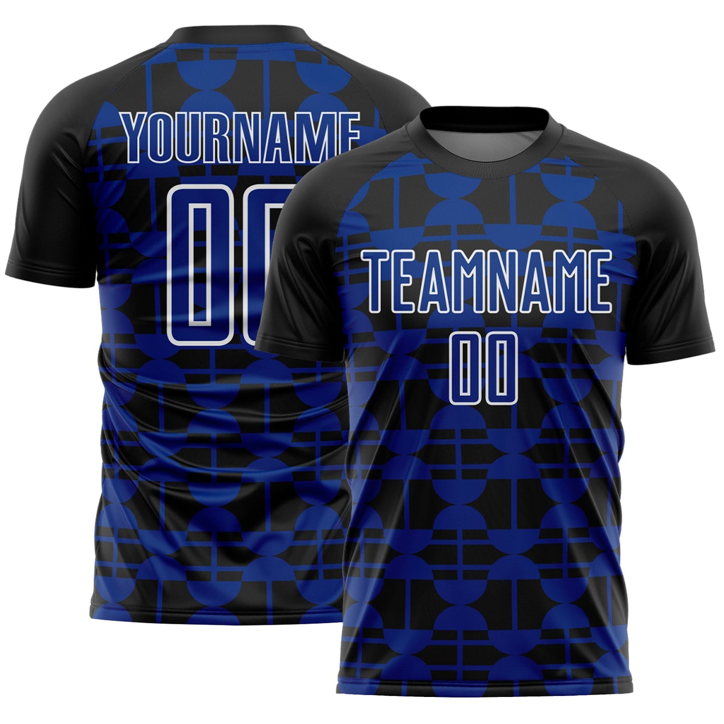 Custom Black Royal-White Geometric Shapes Sports Sublimation Soccer Uniform Jersey - Main View