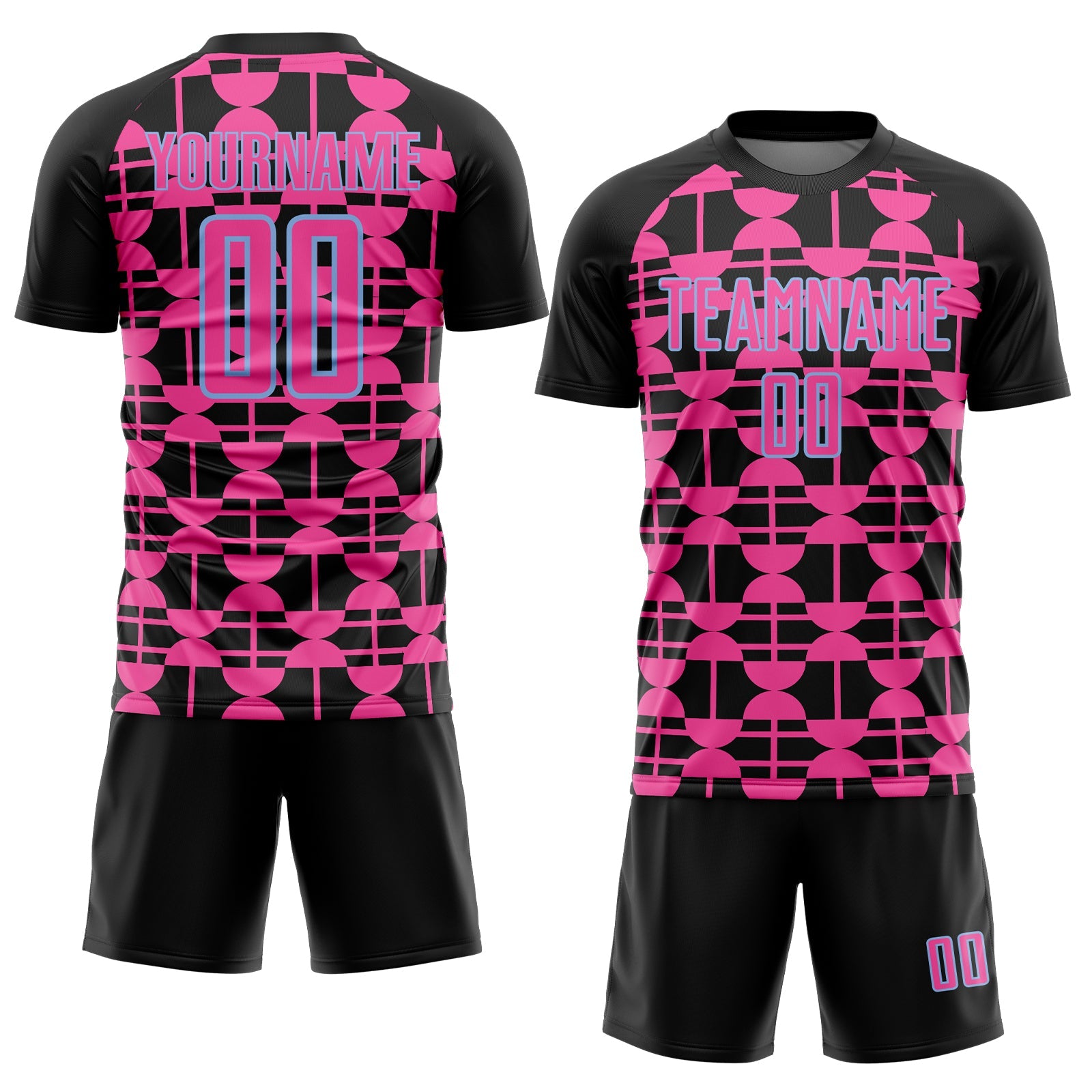Custom Black Pink-Light Blue Geometric Shapes Sports Sublimation Soccer Uniform Jersey view 2