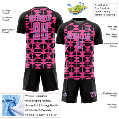 Custom Black Pink-Light Blue Geometric Shapes Sports Sublimation Soccer Uniform Jersey view 4
