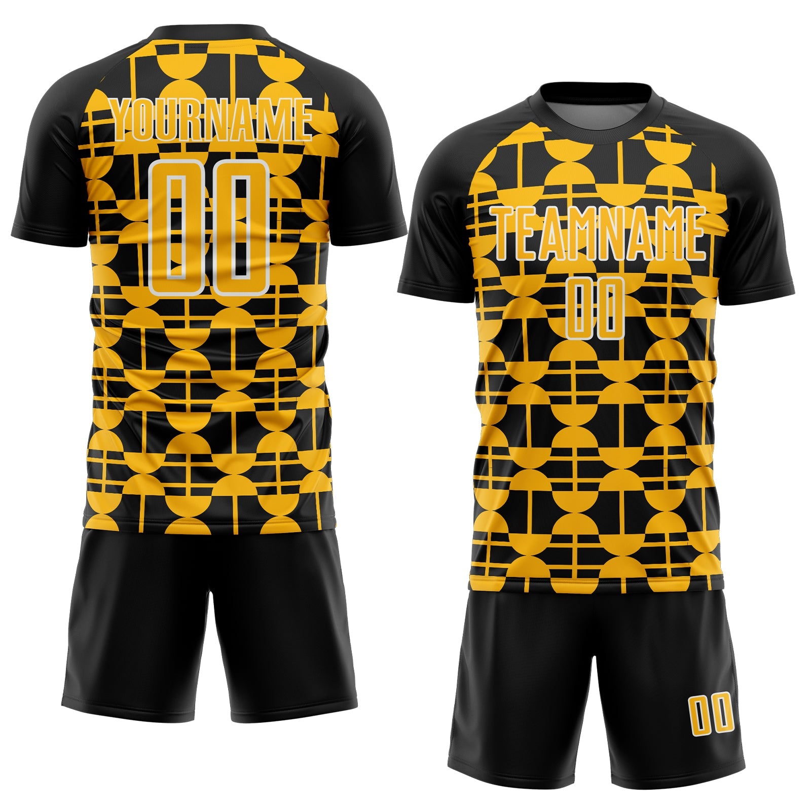 Custom Black Gold-White Geometric Shapes Sports Sublimation Soccer Uniform Jersey view 2