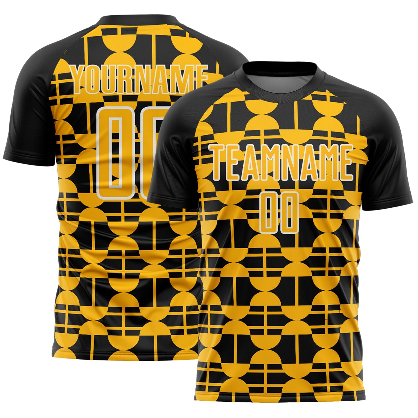 Custom Black Gold-White Geometric Shapes Sports Sublimation Soccer Uniform Jersey - Main View
