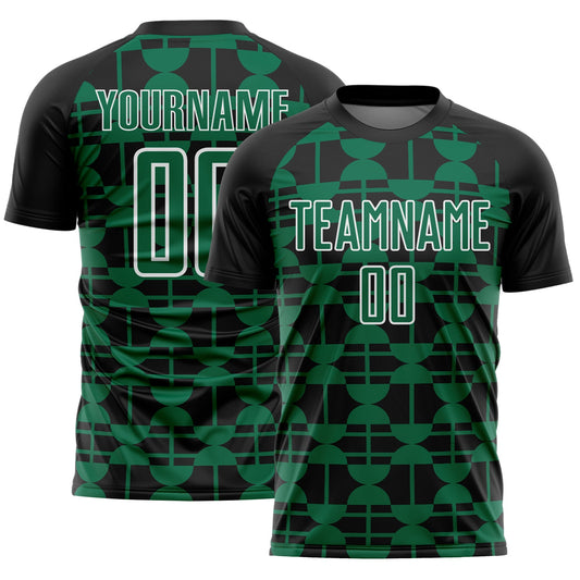 Custom Black Kelly Green-White Geometric Shapes Sports Sublimation Soccer Uniform Jersey - Main View