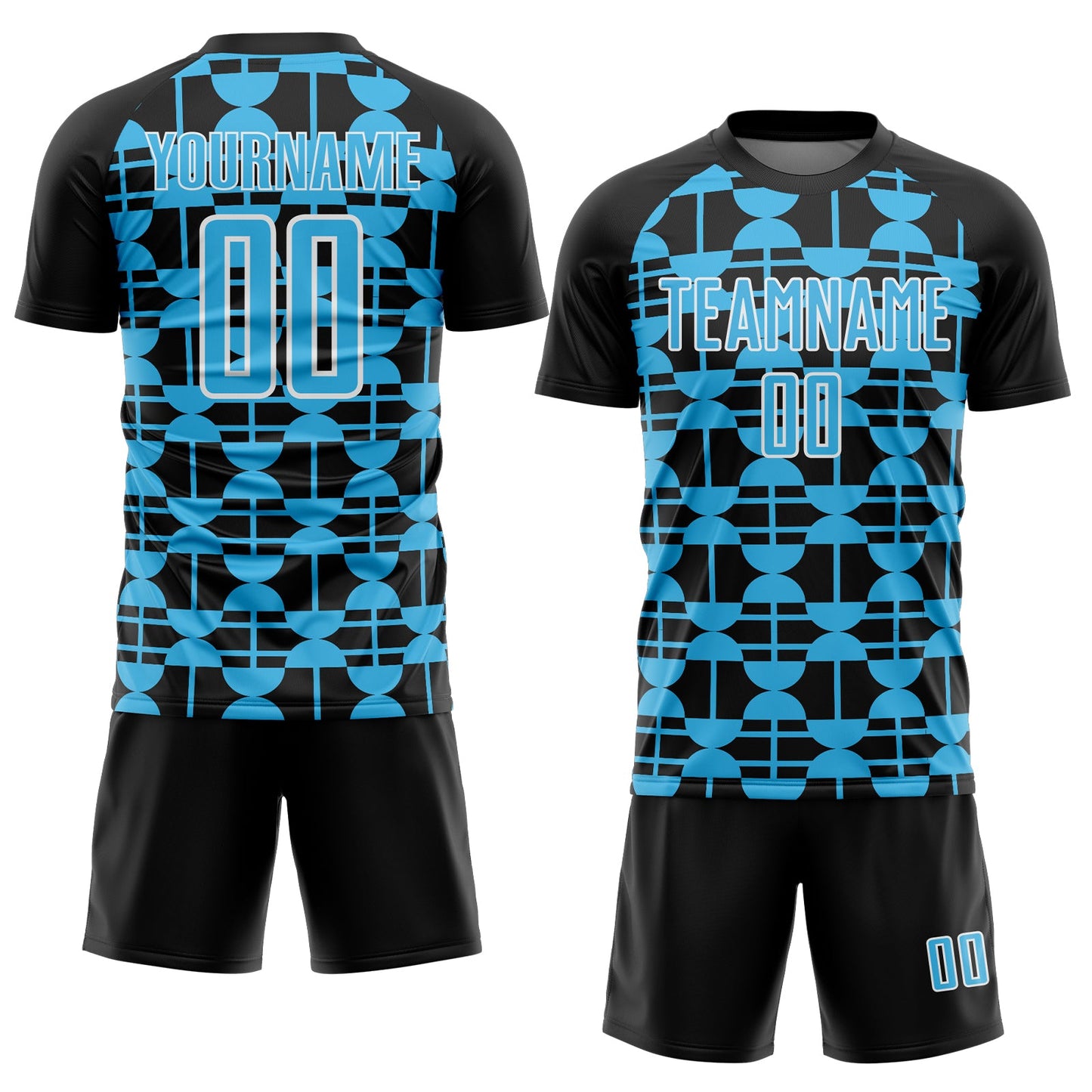 Custom Black Sky Blue-White Geometric Shapes Sports Sublimation Soccer Uniform Jersey view 2