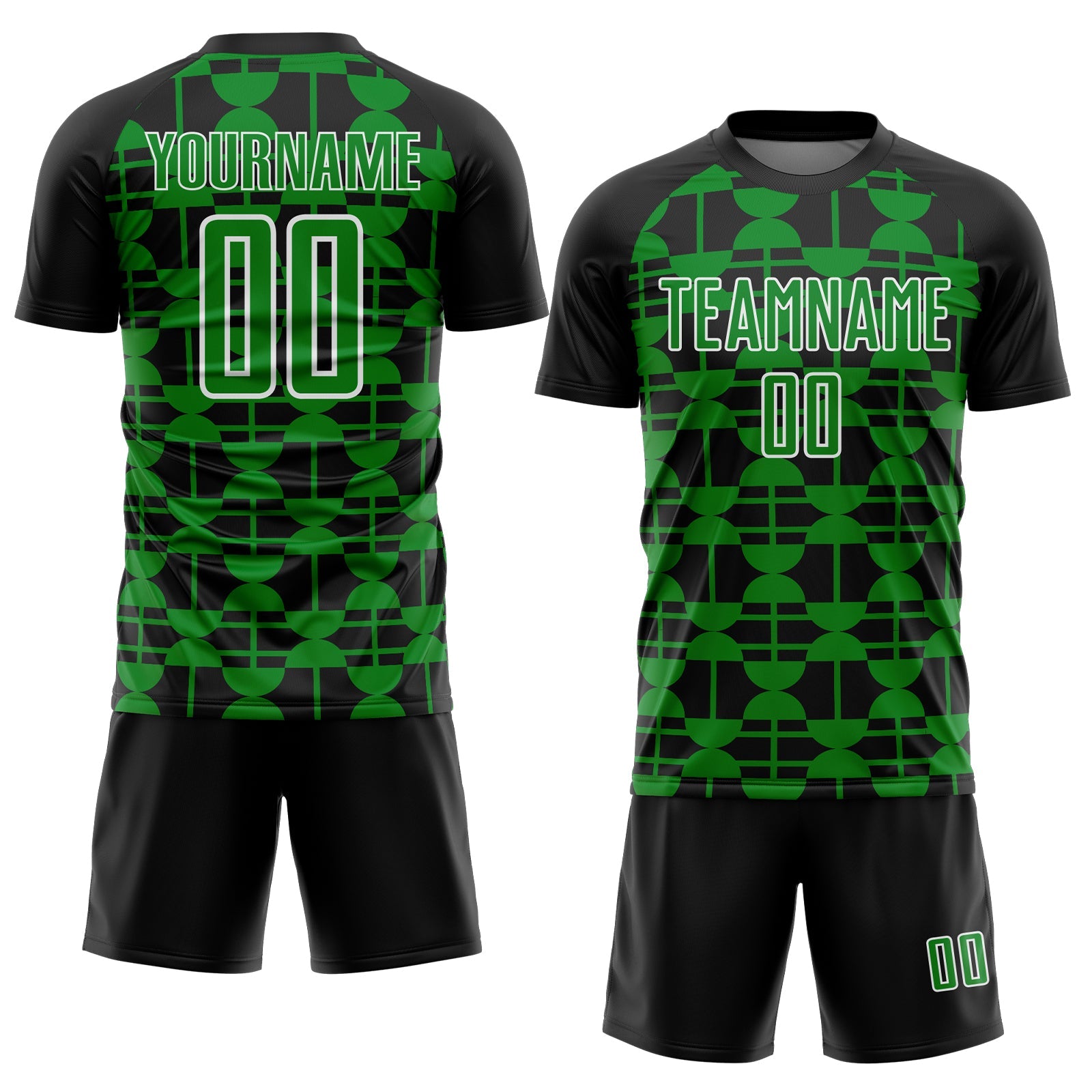 Custom Black Grass Green-White Geometric Shapes Sports Sublimation Soccer Uniform Jersey view 2