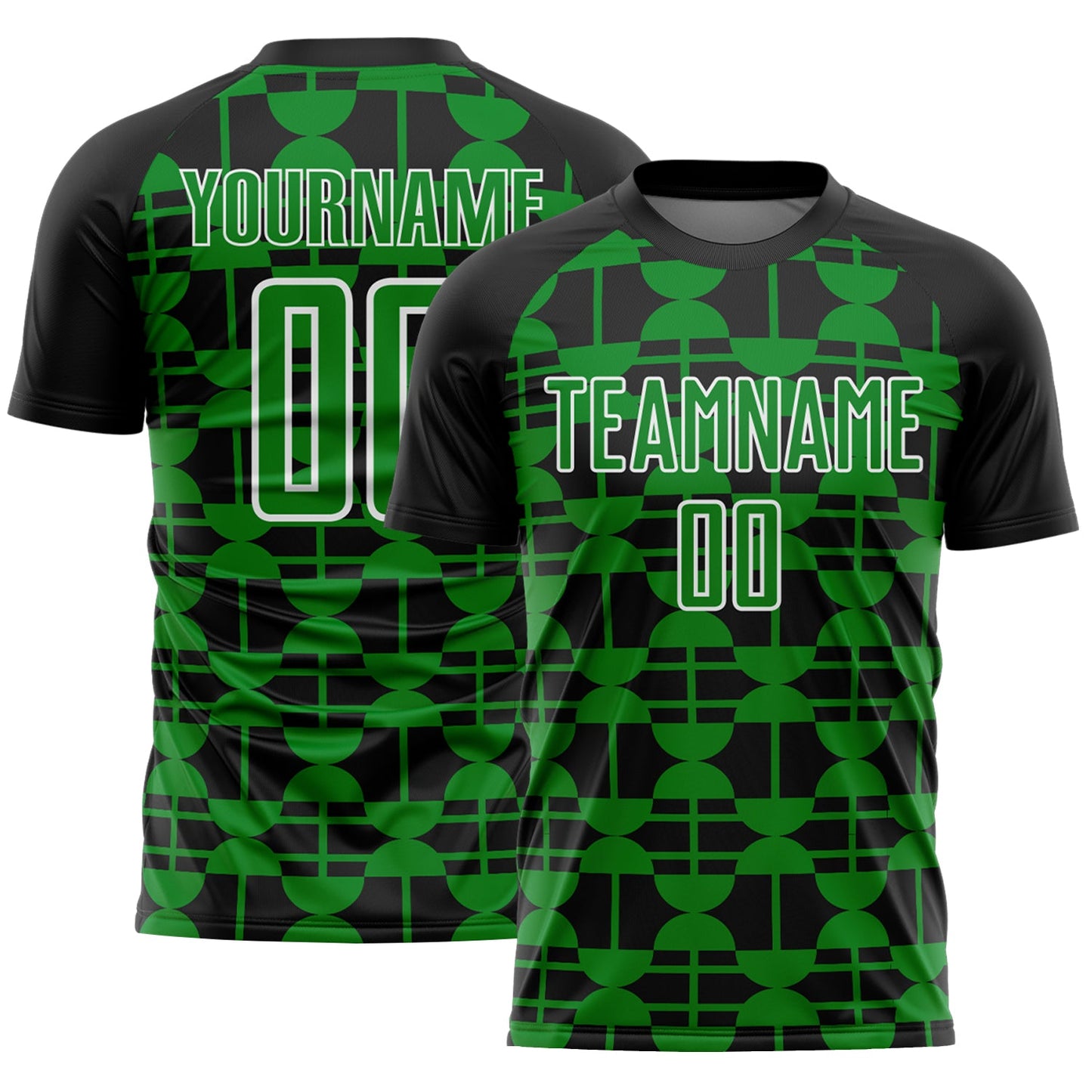 Custom Black Grass Green-White Geometric Shapes Sports Sublimation Soccer Uniform Jersey - Main View