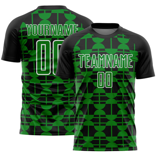 Custom Black Grass Green-White Geometric Shapes Sports Sublimation Soccer Uniform Jersey - Main View