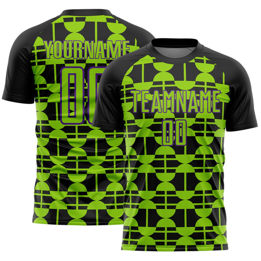 Custom Black Neon Green-Purple Geometric Shapes Sports Sublimation Soccer Uniform Jersey - Main View