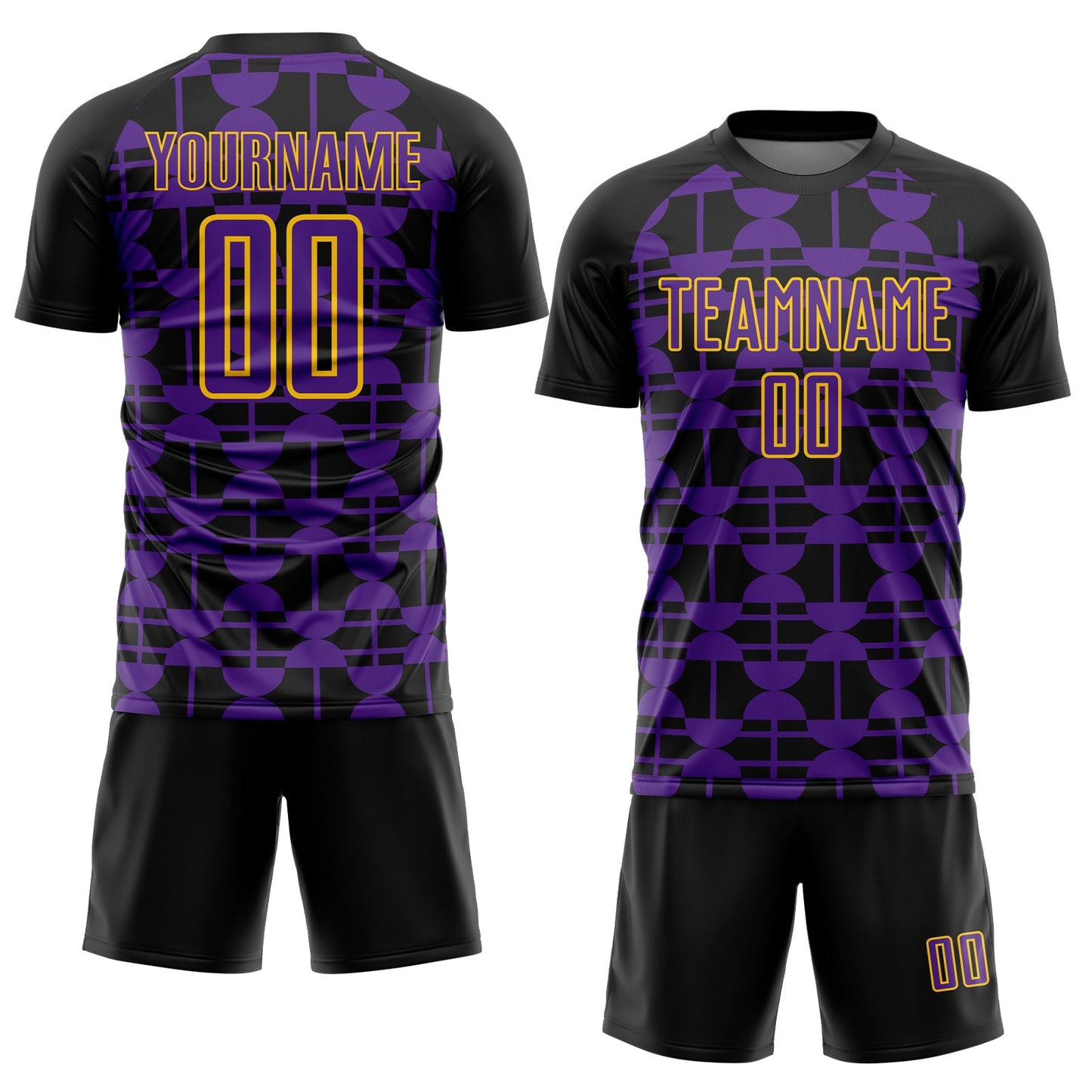 Custom Black Purple-Yellow Geometric Shapes Sports Sublimation Soccer Uniform Jersey view 2