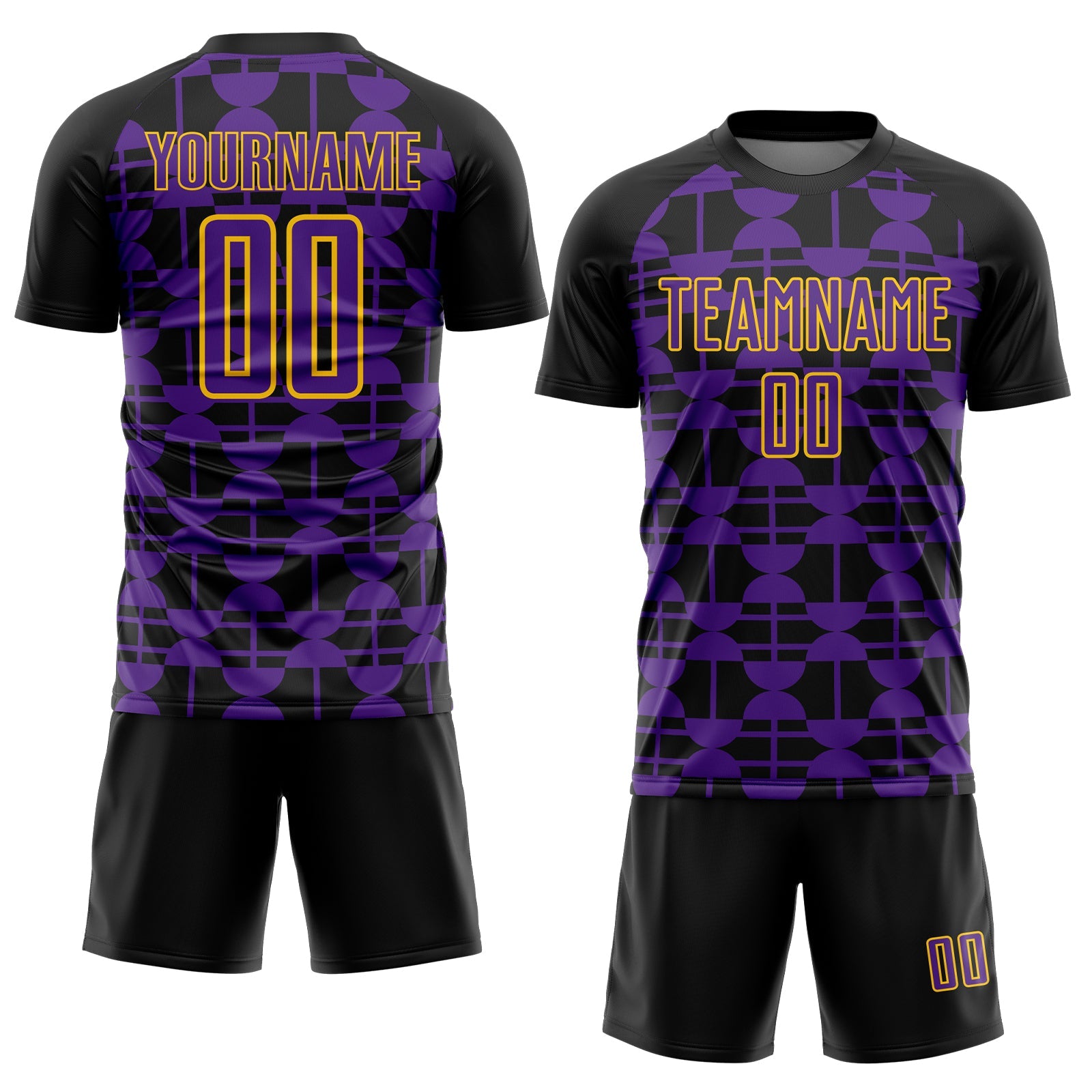 Custom Black Purple-Yellow Geometric Shapes Sports Sublimation Soccer Uniform Jersey view 2
