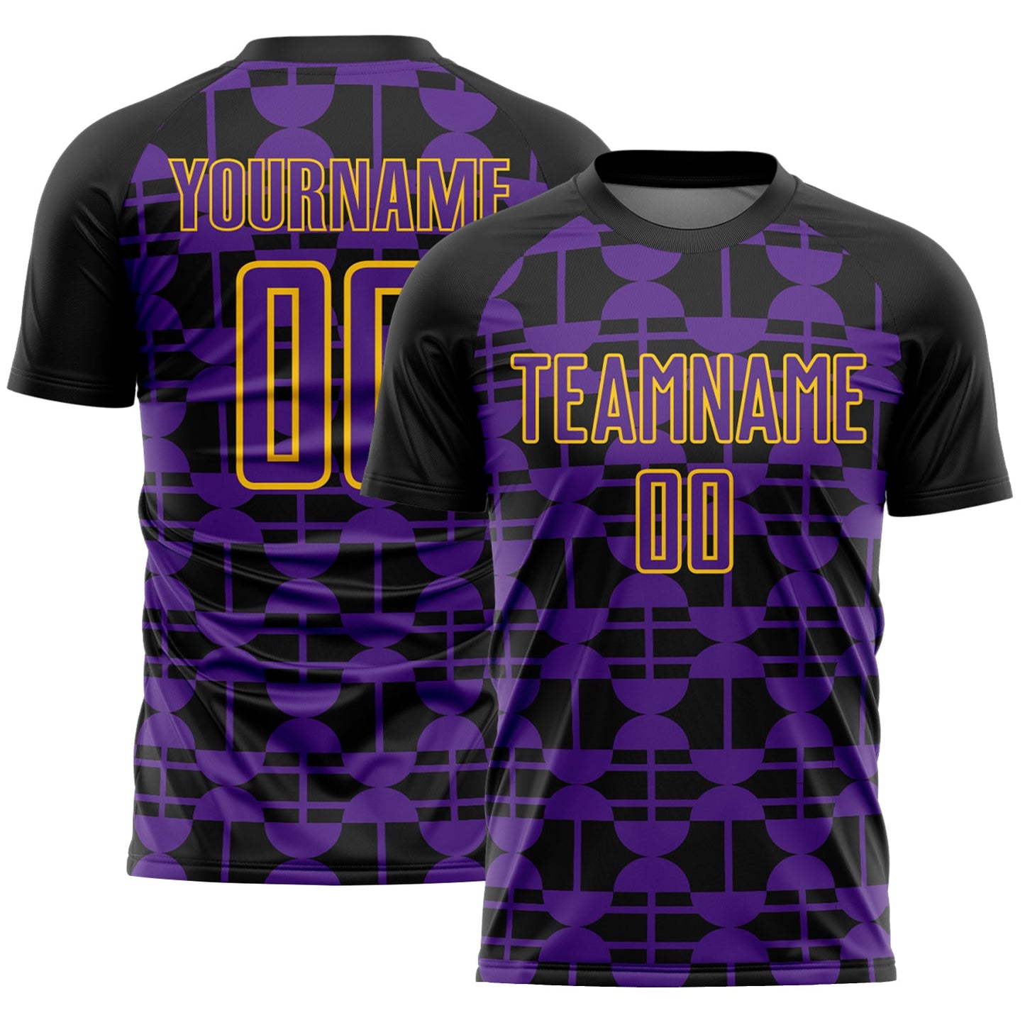 Custom Black Purple-Yellow Geometric Shapes Sports Sublimation Soccer Uniform Jersey - Main View