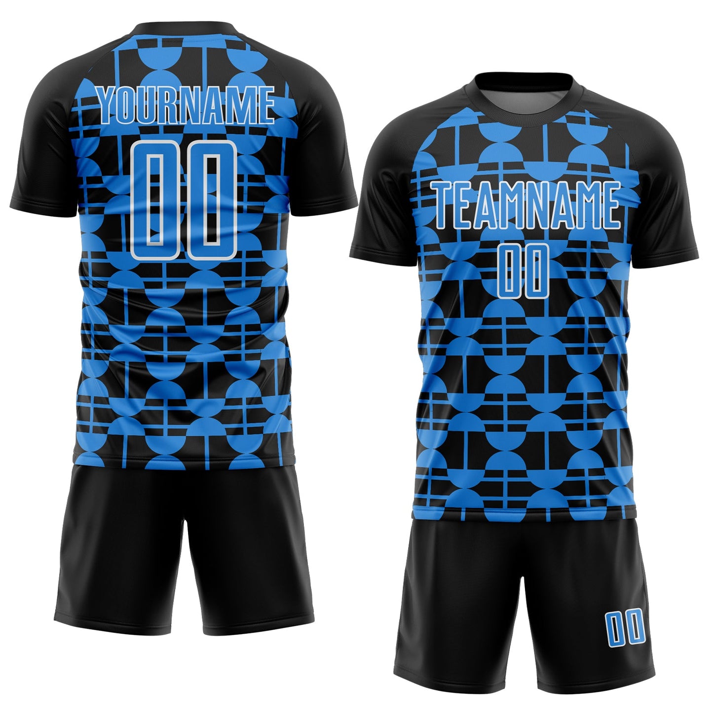 Custom Black Powder Blue-White Geometric Shapes Sports Sublimation Soccer Uniform Jersey view 2
