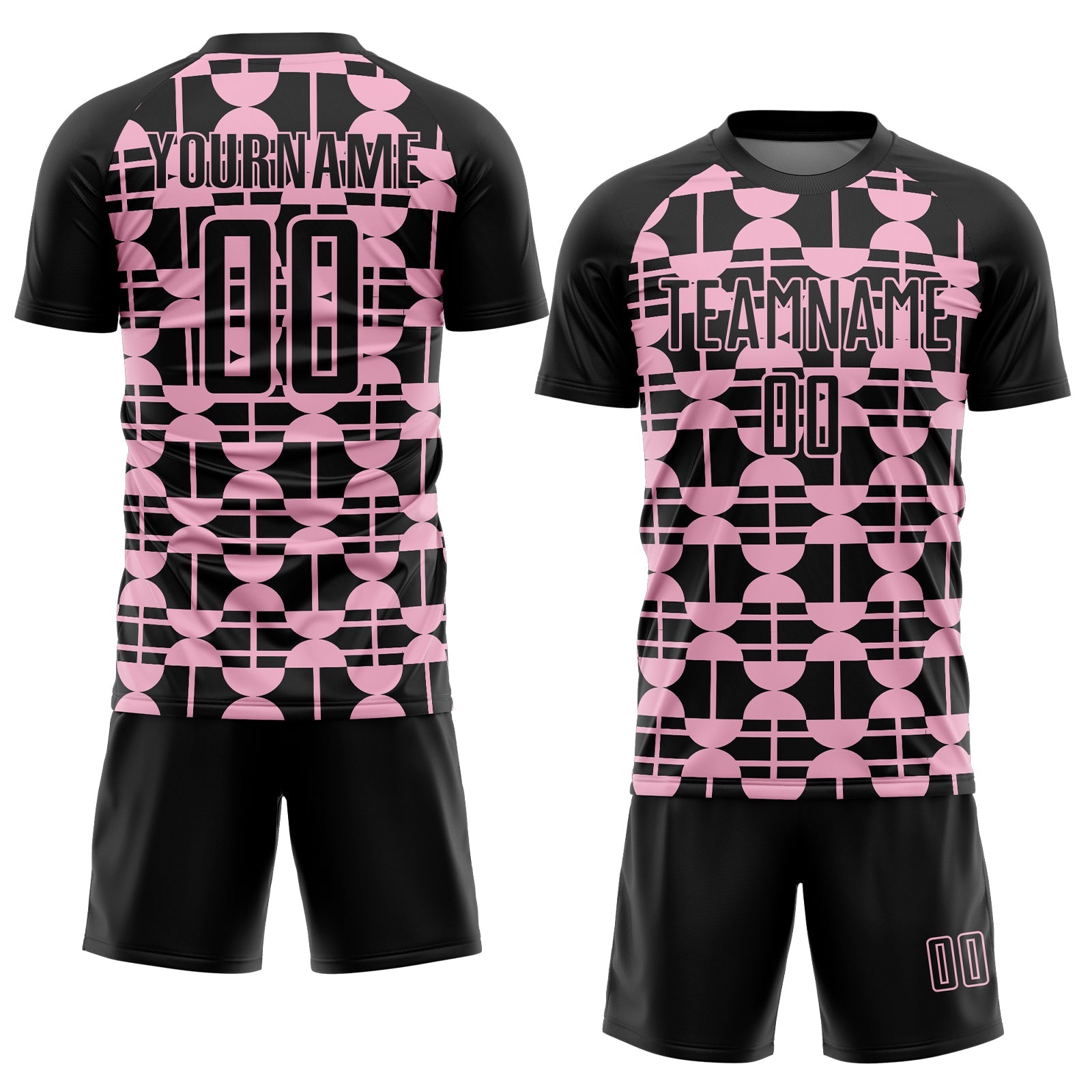 Custom Black Light Pink Geometric Shapes Sports Sublimation Soccer Uniform Jersey view 2