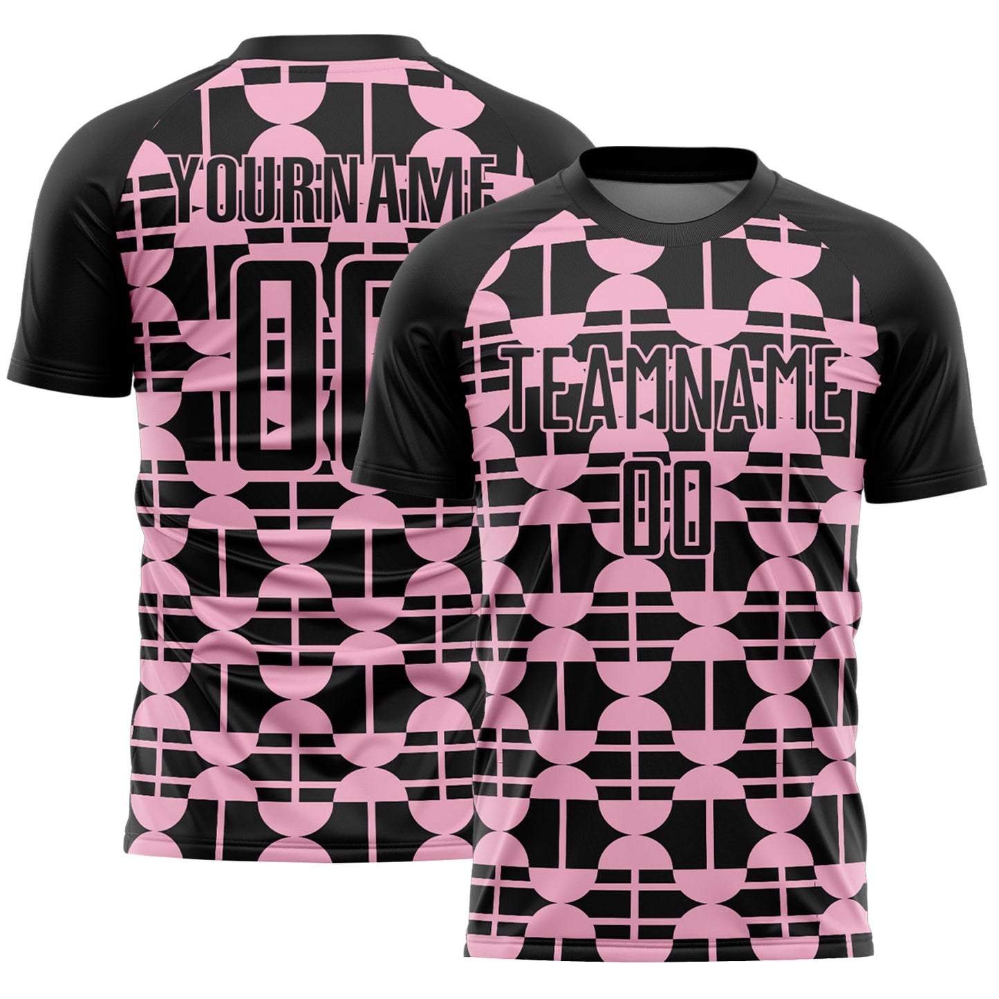 Custom Black Light Pink Geometric Shapes Sports Sublimation Soccer Uniform Jersey - Main View