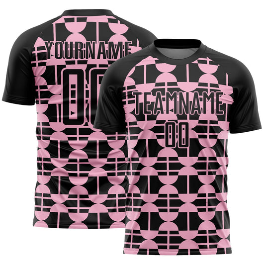 Custom Black Light Pink Geometric Shapes Sports Sublimation Soccer Uniform Jersey - Main View