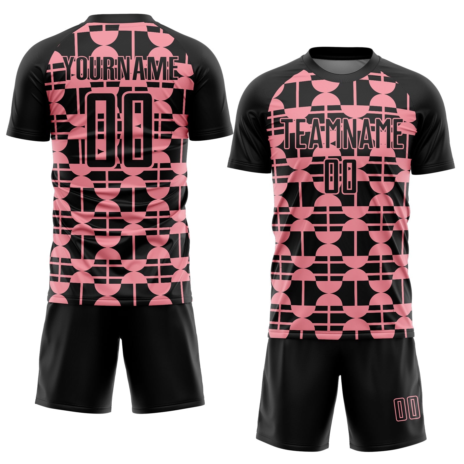 Custom Black Medium Pink Geometric Shapes Sports Sublimation Soccer Uniform Jersey view 2