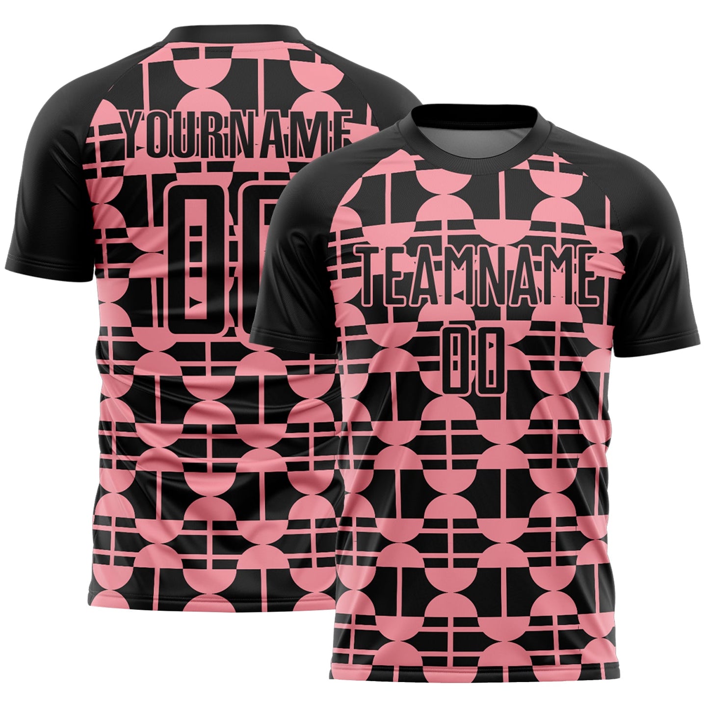 Custom Black Medium Pink Geometric Shapes Sports Sublimation Soccer Uniform Jersey - Main View