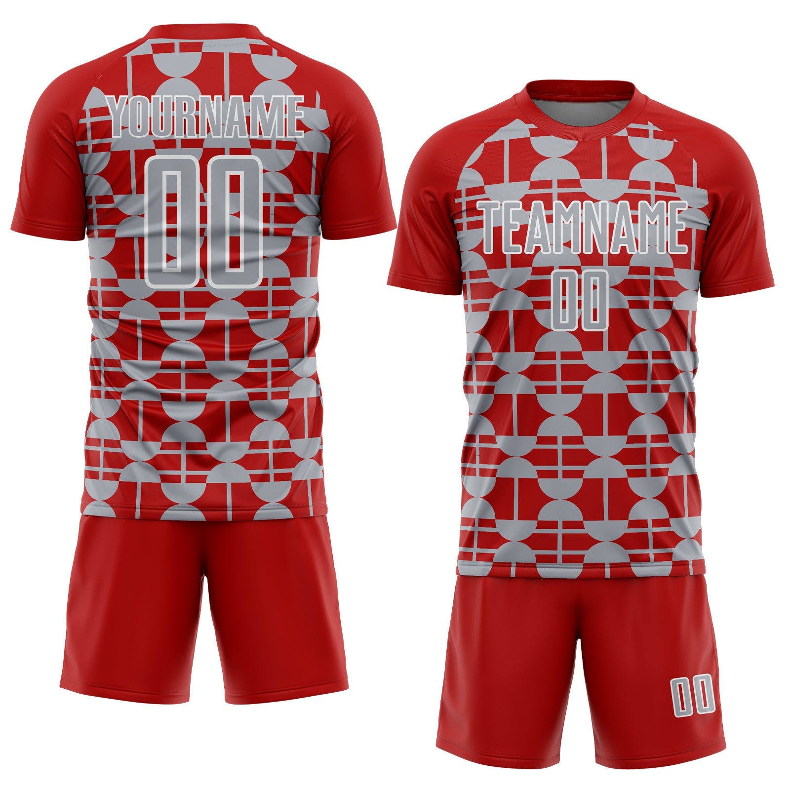 Custom Red Gray-White Geometric Shapes Sports Sublimation Soccer Uniform Jersey view 2