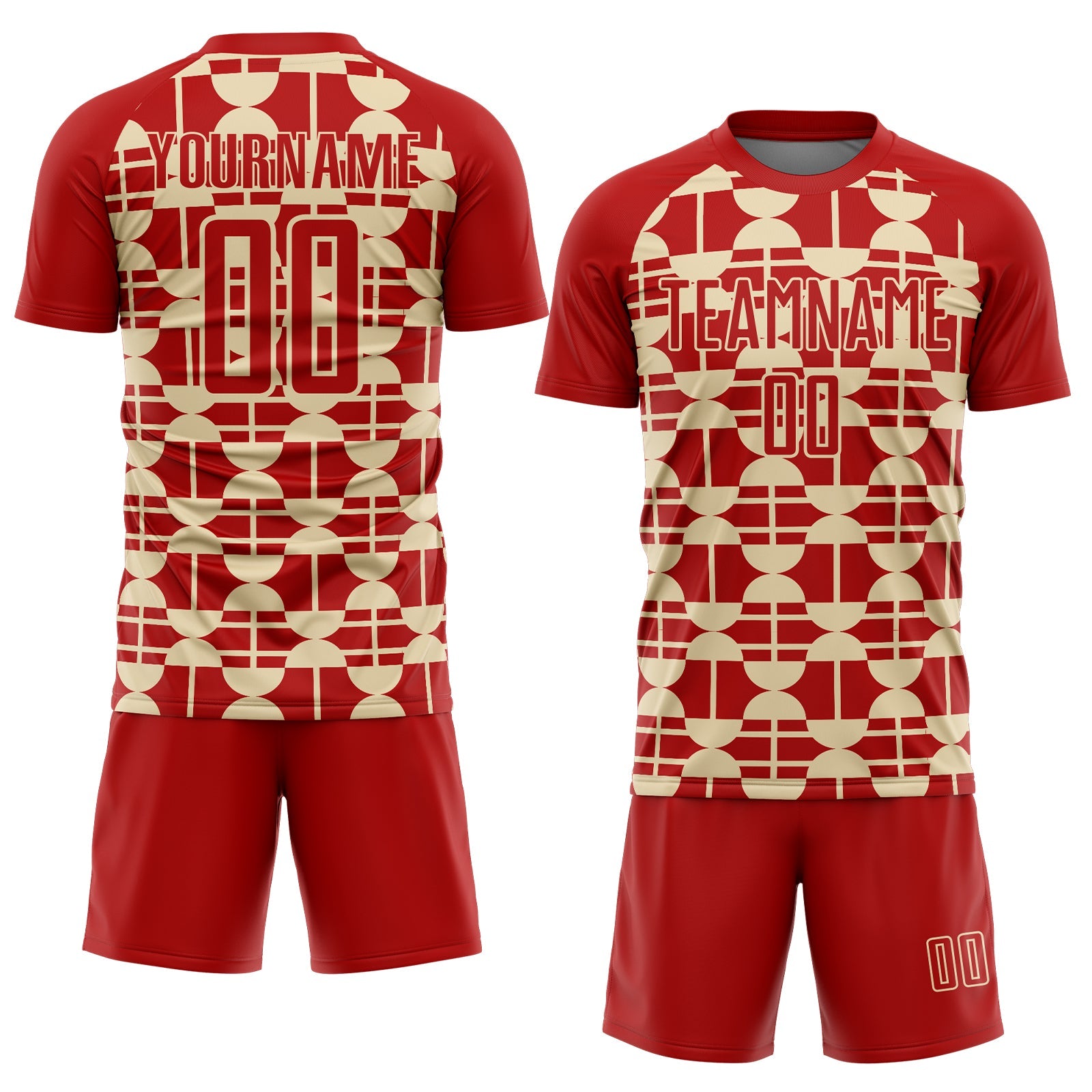 Custom Red Cream Geometric Shapes Sports Sublimation Soccer Uniform Jersey view 2
