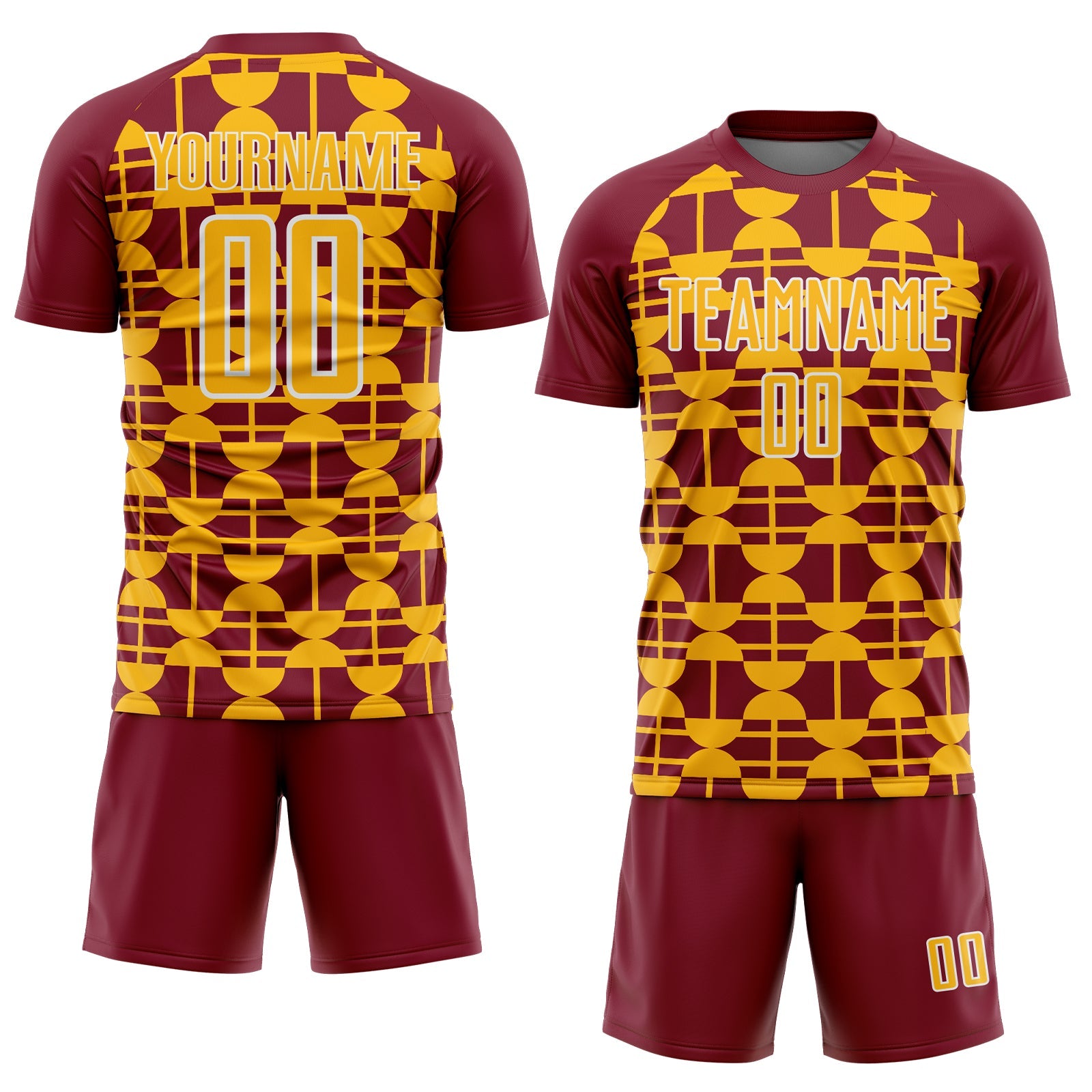 Custom Crimson Gold-White Geometric Shapes Sports Sublimation Soccer Uniform Jersey view 2