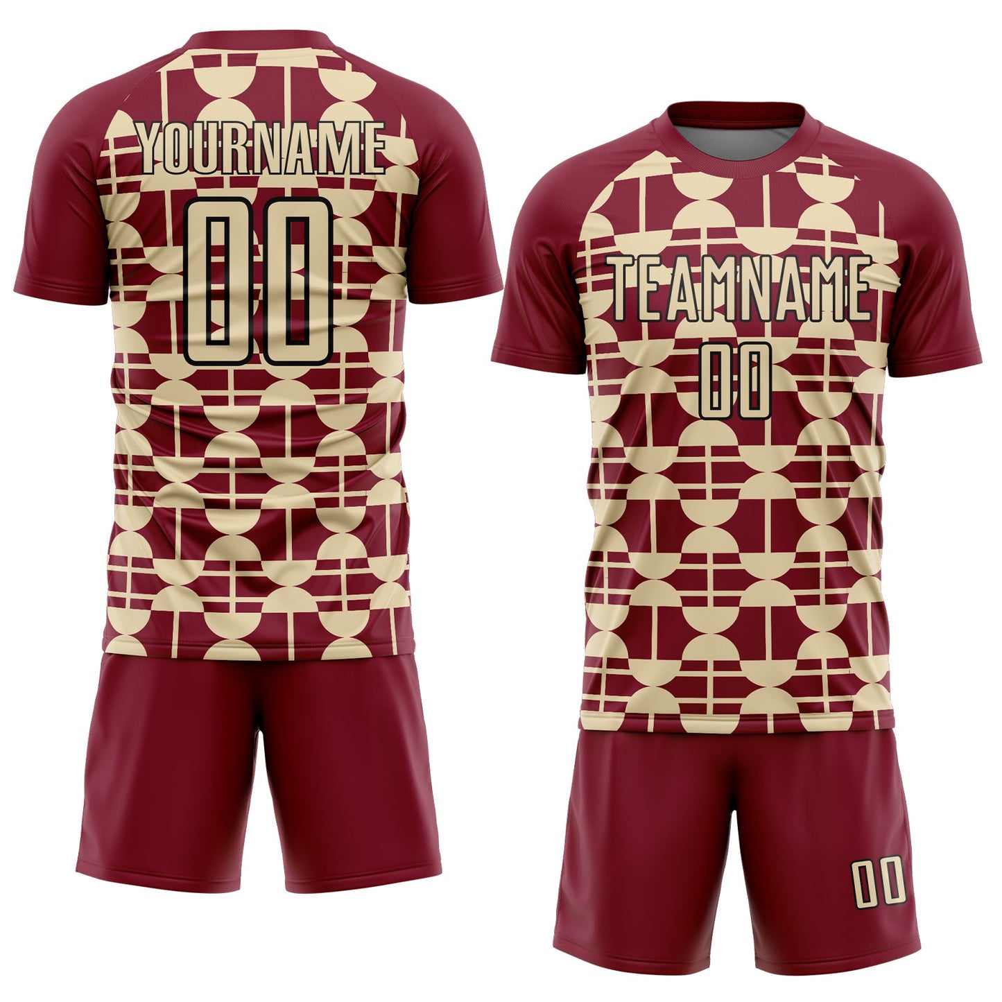 Custom Crimson Cream-Black Geometric Shapes Sports Sublimation Soccer Uniform Jersey view 2