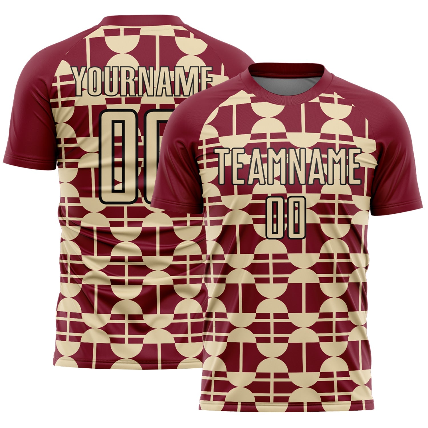 Custom Crimson Cream-Black Geometric Shapes Sports Sublimation Soccer Uniform Jersey - Main View