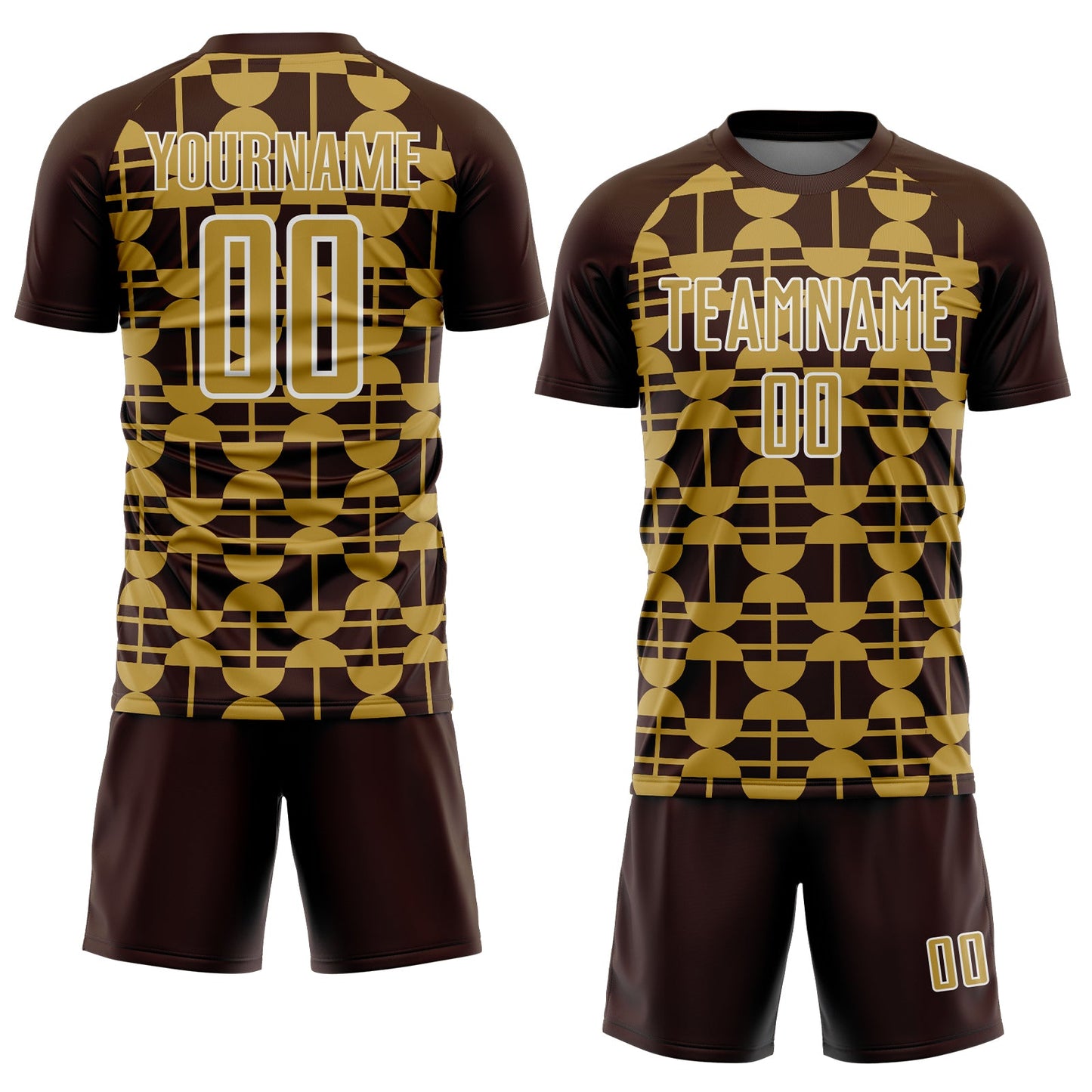 Custom Brown Old Gold-White Geometric Shapes Sports Sublimation Soccer Uniform Jersey view 2