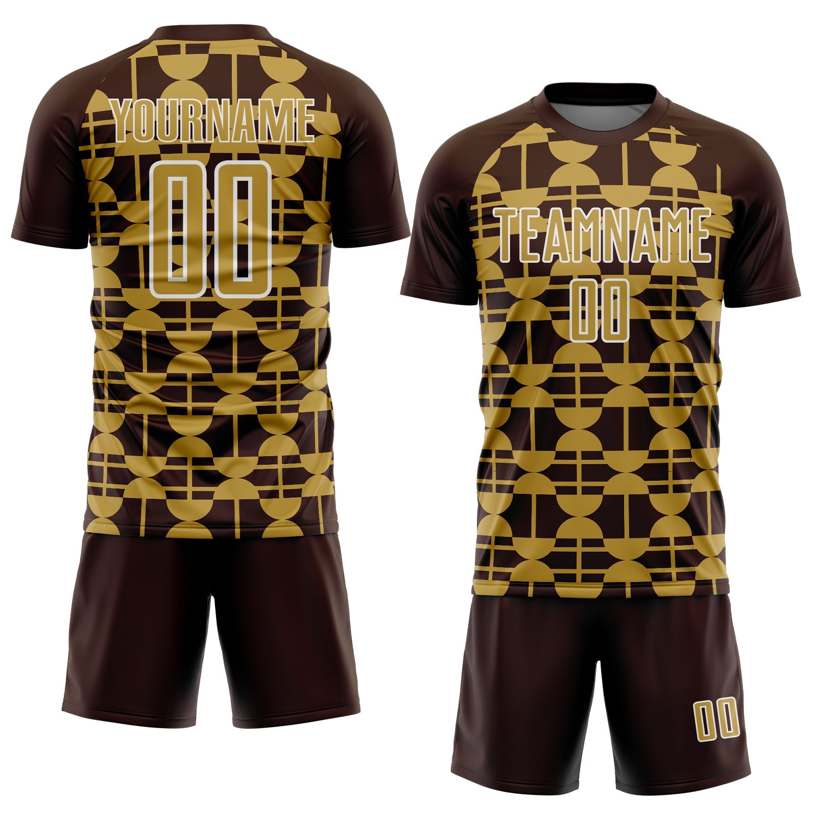 Custom Brown Old Gold-White Geometric Shapes Sports Sublimation Soccer Uniform Jersey view 2