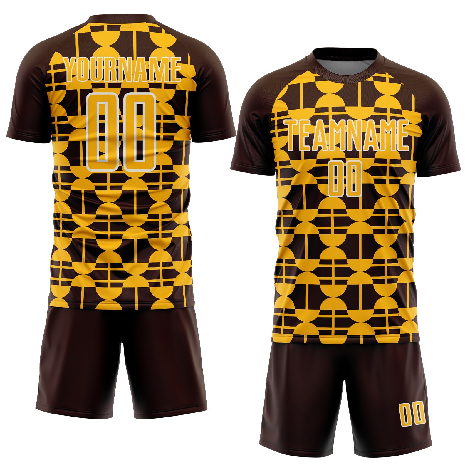Custom Brown Gold-White Geometric Shapes Sports Sublimation Soccer Uniform Jersey view 2